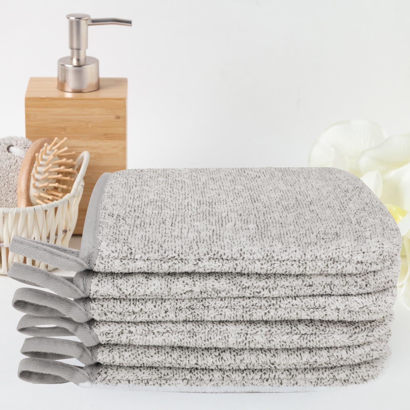 6 Gants De Toilette Microfibre GRBAIN - 15x21cm - Doux, Absorbants - Pour Bébé Ou Démaquillage