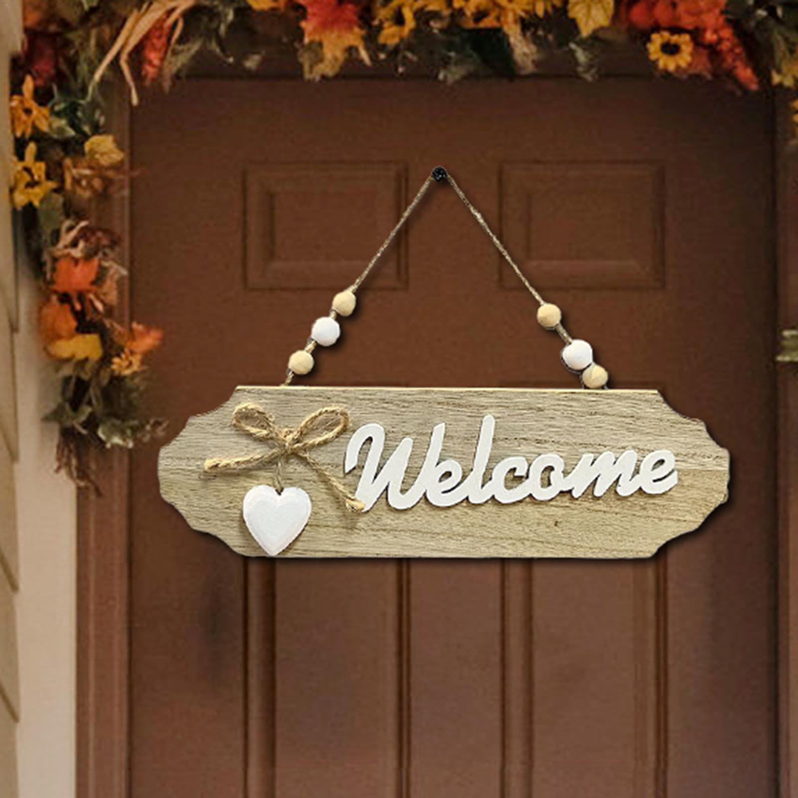 Cartello di benvenuto stagionale in legno per la decorazione della porta d' ingresso – 14 icone intercambiabili – rustico da appendere alla parete portico decorazioni per fattoria, all'aperto, giorno