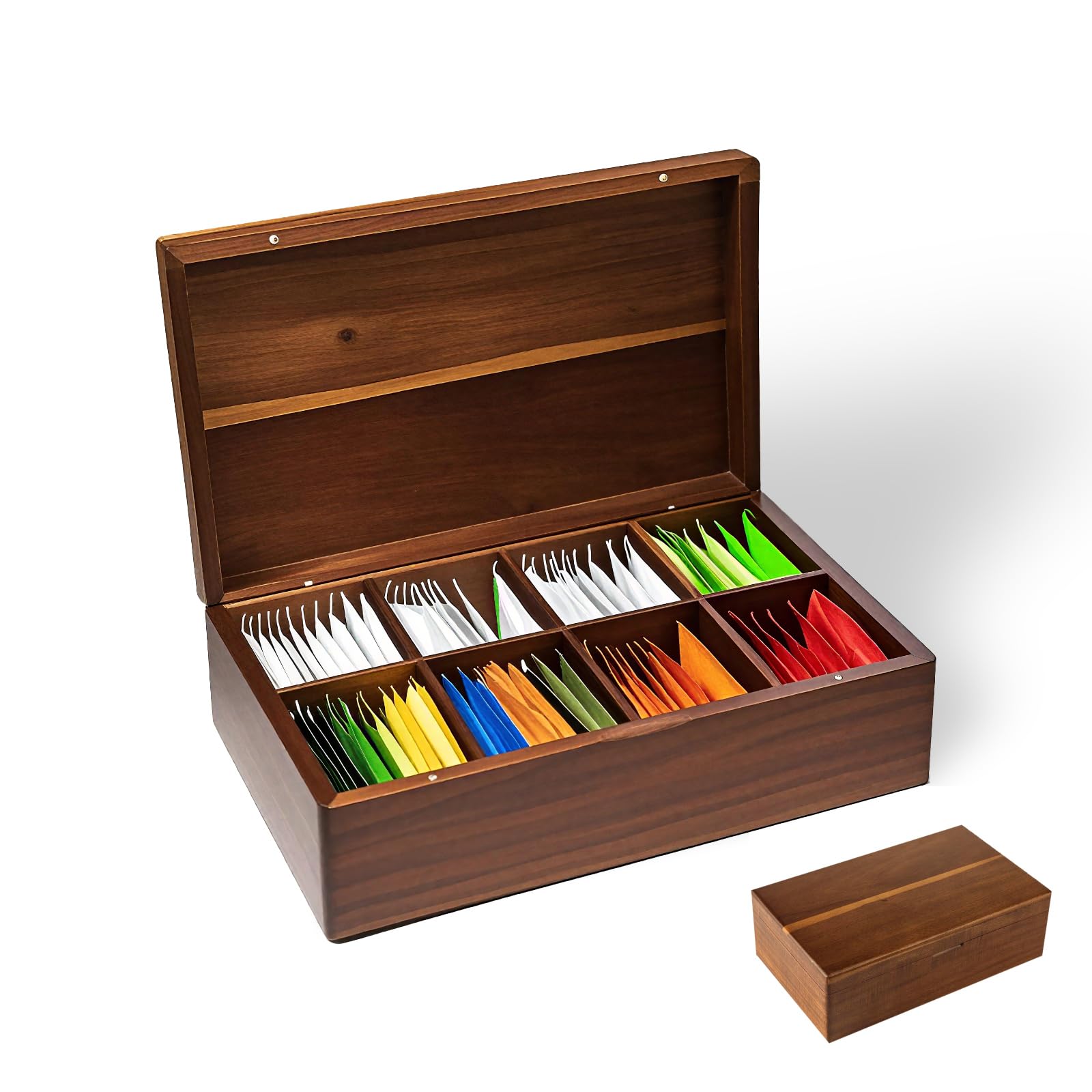 ZHIYUEJING Acacia Wooden Tea Bag Organizer with Magnetic Lid, 8 Compartments Wooden Tea Box Organizer,Tea Bags Storage Organizer for Tea Bags & Beverage Supplies.