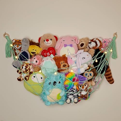 Miniatura 9 de Lilly's Love Hamaca de macramé para animales de peluche, para paredes planas, no esquinas  Viene con luces de cadena, red de cuerda de estilo