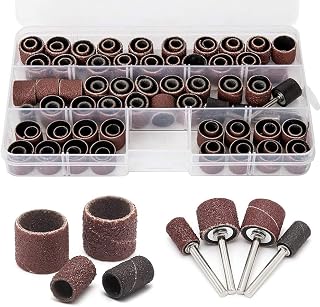 104Pcs Sanding Band Drum Sleeve 60 120 320 Grit 1/4" 1/2" Nail Drill Sander with 4 Drum Mandrel for Dremel Rotary Tool