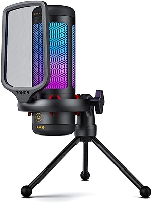 TONOR Gaming Mic, USB Microphone for PC Computer, Cardioid Condenser Mic with Adjustable RGB Modes & Brightness, Quick Mute, Gain Control, for Streaming, Podcasting, Recording, PS4/5 Desktop Mic TC310
