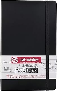 Dotted Sketchbook - 13x21cm 80 Sheets 80g/m² - Black Cover with Ribbon Bookmark & Elastic Closure