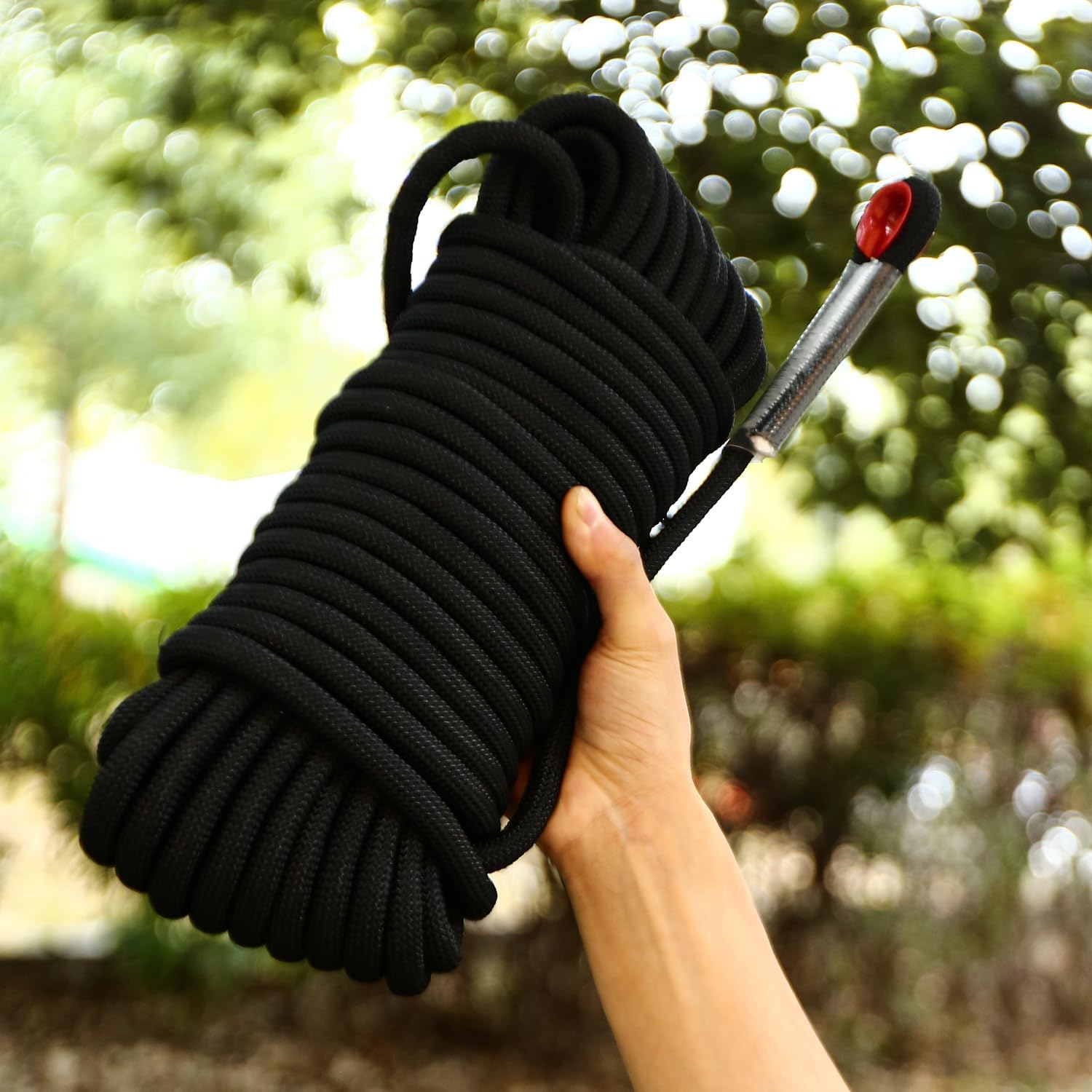 Climbing Rope 10mm 147Ft (45m) Static Climbing Rope Outdoor Rock Climbing Rope Braided Polyester Static Rock Climbing Rope High Strength Outdoor Rope for Rappelling Rescue Rope Black