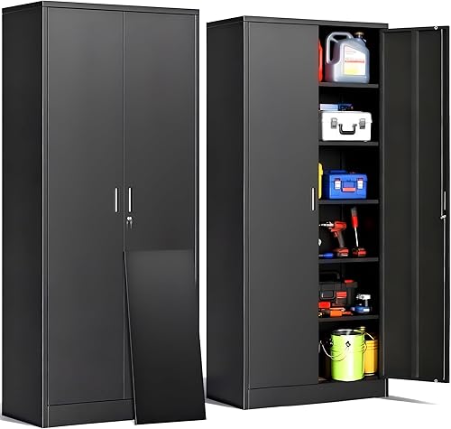 Miniatura 80 de CJF Gabinete de almacenamiento de metal, armario de almacenamiento con bloqueo con puertas y 1 cajón, 36 pulgadas de alto x 28 pulgadas de ancho x