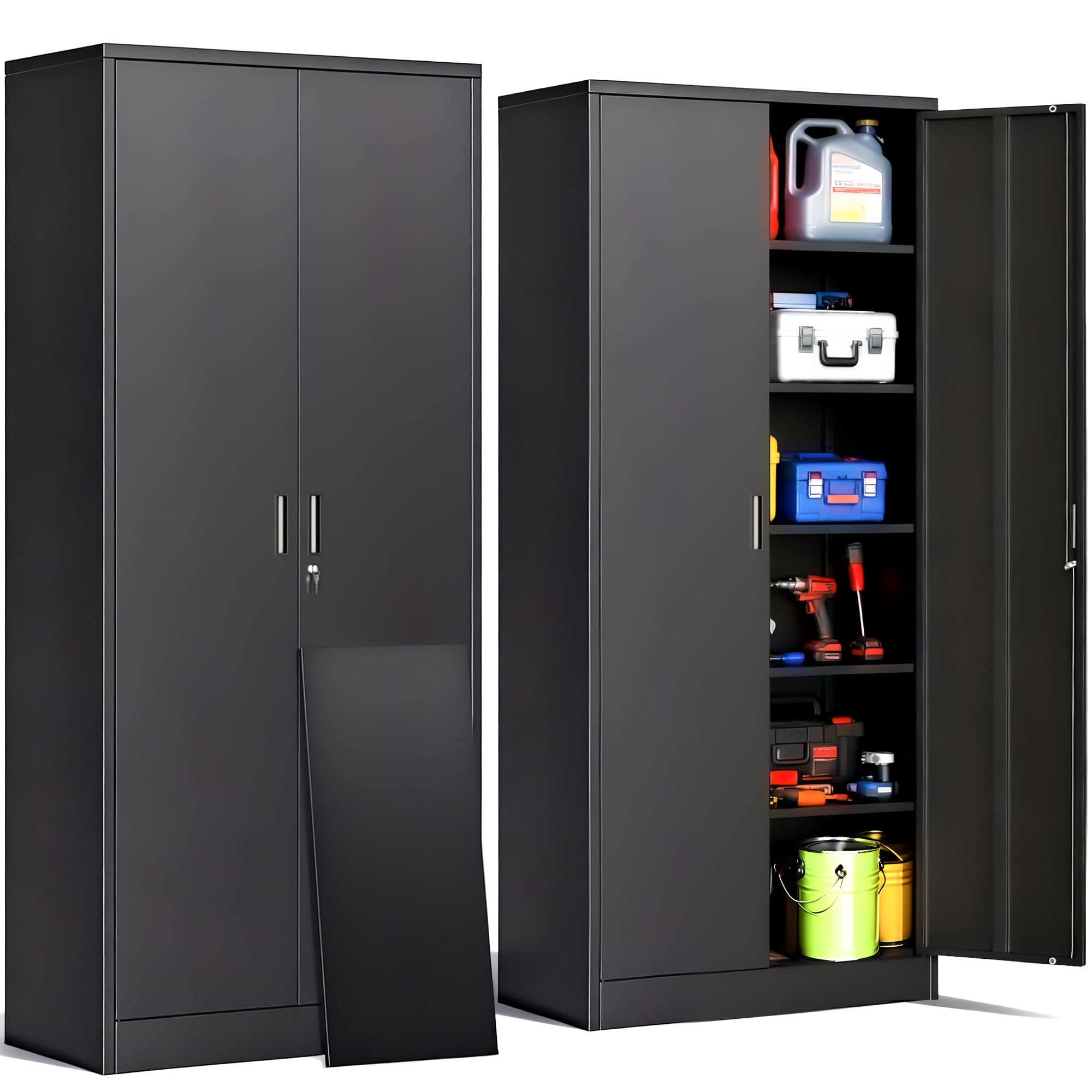 TaskStorz Metal Storage Cabinet, 180cm Metal Garage Cabinet with 5 Adjustable Shelves, Locking Storage Cabinets for Garage, Home, Office, Pantry, Assembly Required(Black, 180 * 80 * 40)