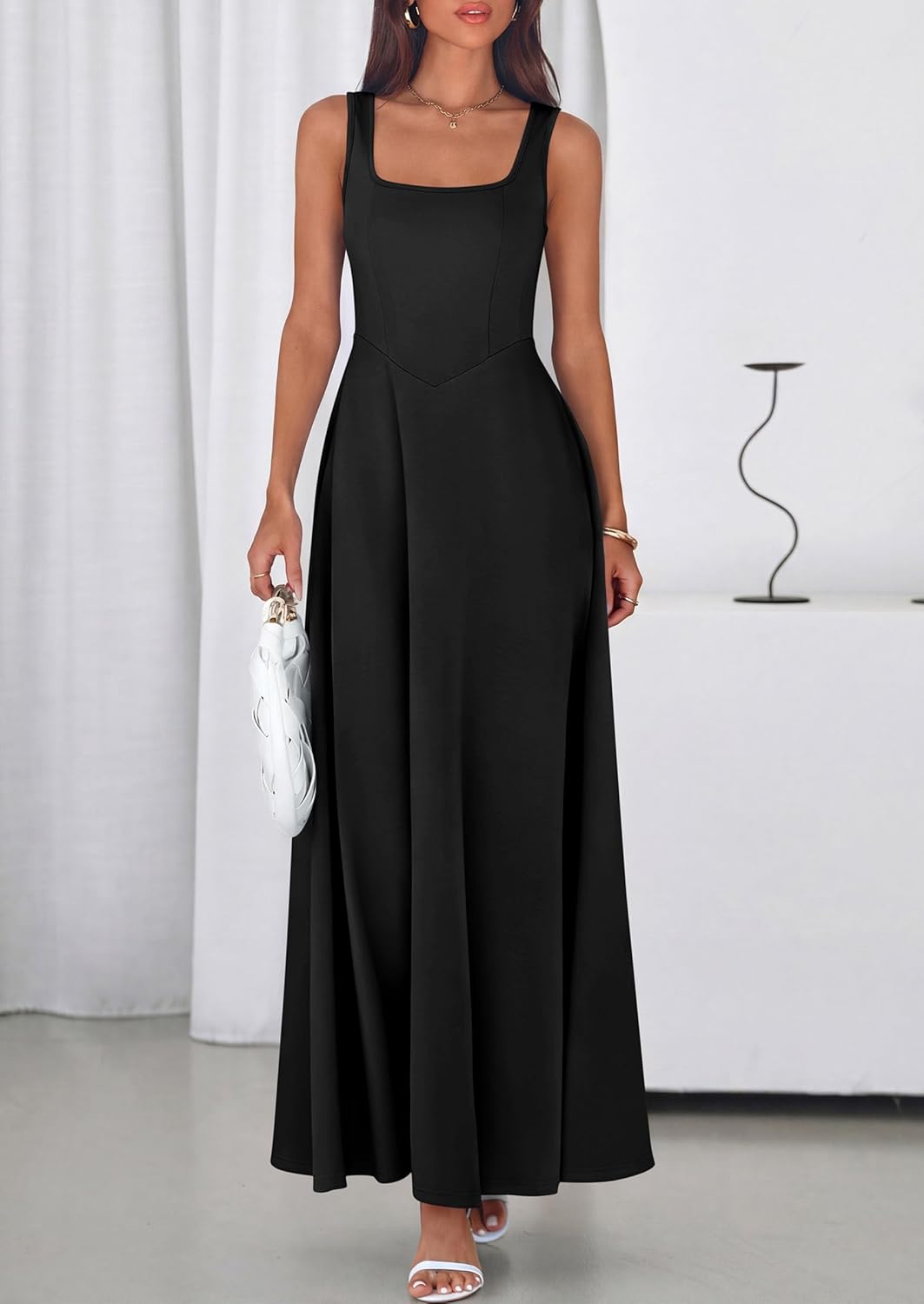 PRETTYGARDEN Womens Summer Dresses 2026 Sleeveless Elegant Square Neck Aline Swing Maxi Beach Wedding Guest Dress Pockets - Image 7