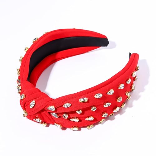 Vista 58 de NVENF Diademas anudadas con diamantes de imitación para mujer, diademas con cuentas de cristal, diadema con nudo superior, diademas de moda