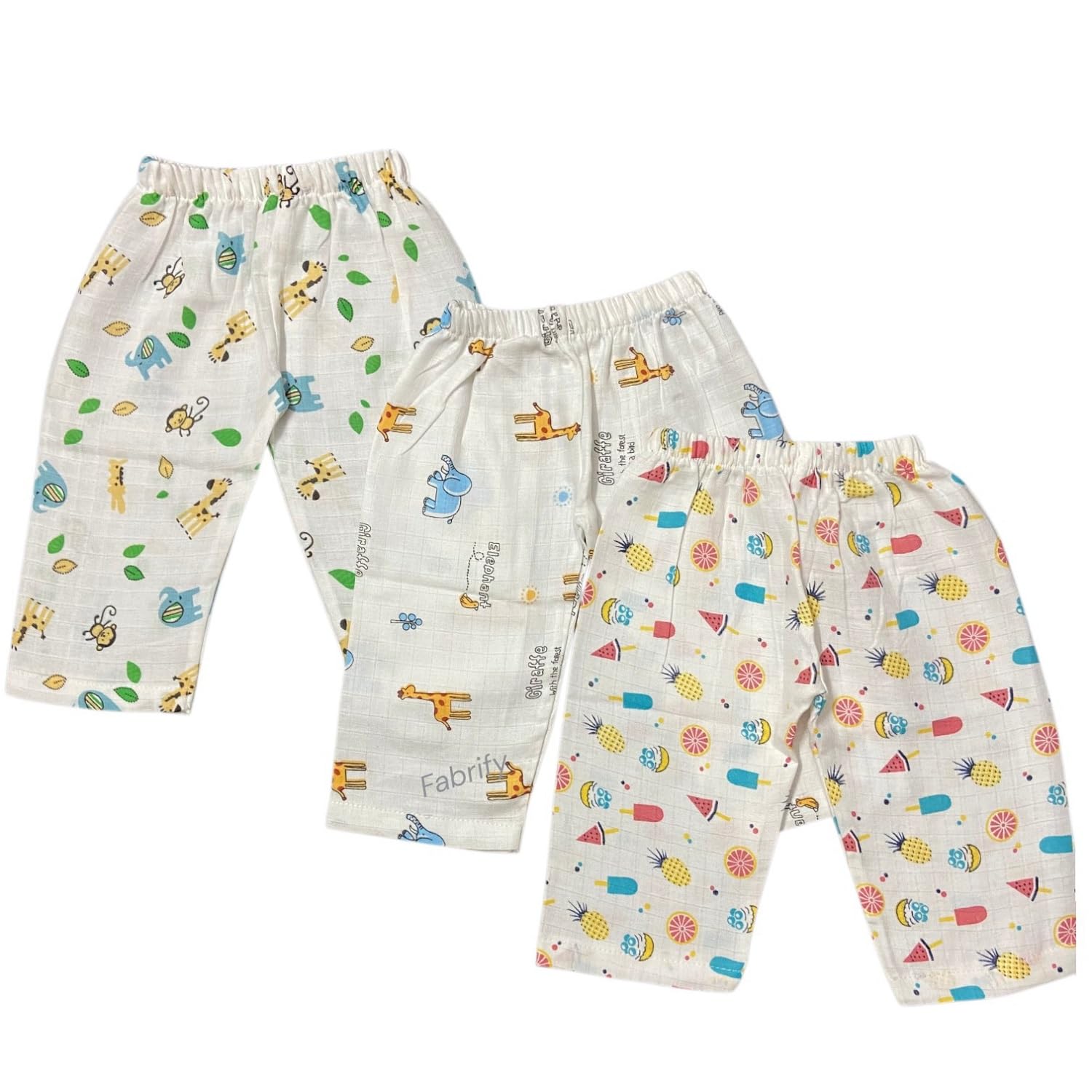 fabrify Muslin Cotton Baby Pants/Diaper Fit/Pyjama/Leggings for Boy and Girl (Pack of 3) Multicolor-picture-46