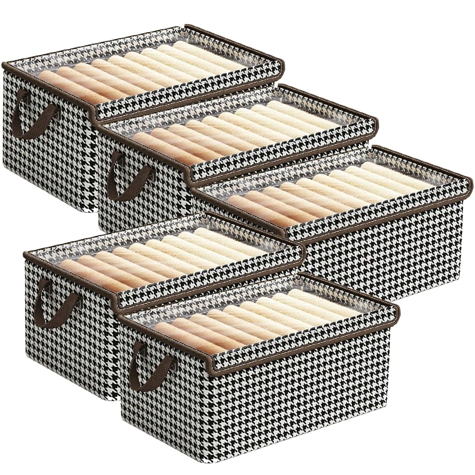 Image of PRIME PICK Foldable Clothes Storage Organizer Box with Handles, Non Woven Wardrobe Storage Bag for Clothes, Blankets and Toys, Black White (Black Pack of 5-XXL)