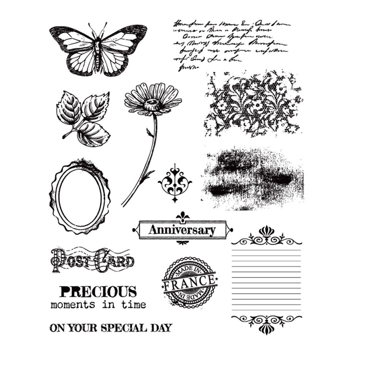 Arbuya Vintage Style Precious Moment Post Card Anniversary English Background Daisy Flower Decorative Clear Stamps for Card Making and DIY