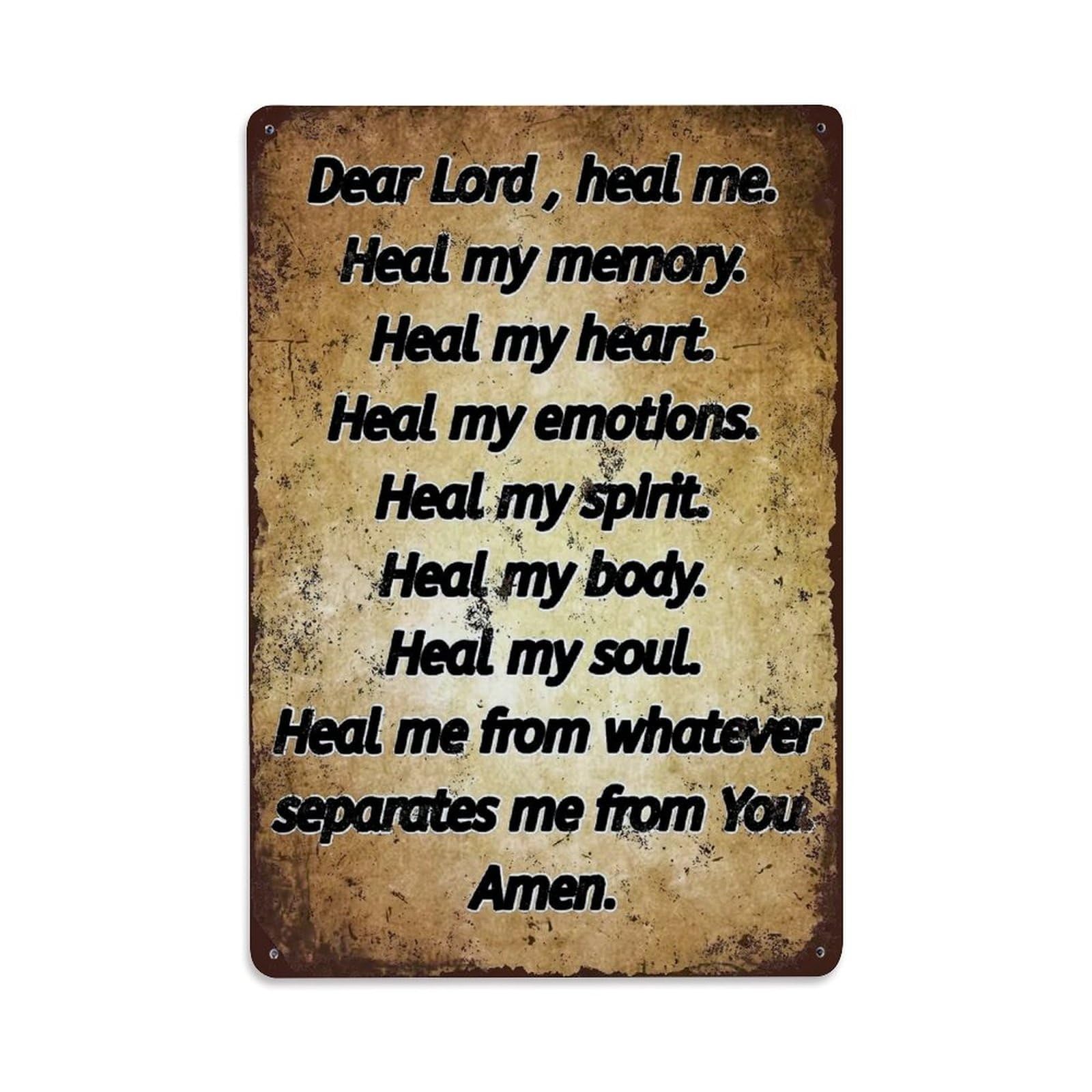 Dear Lord Heal Me Prayer Text Vintage Tin Sign Retro Metal Wall Decor Metal Poster, Home Bar Garage Farmhouse Cafe Wall Art Decoration 8x12Inches