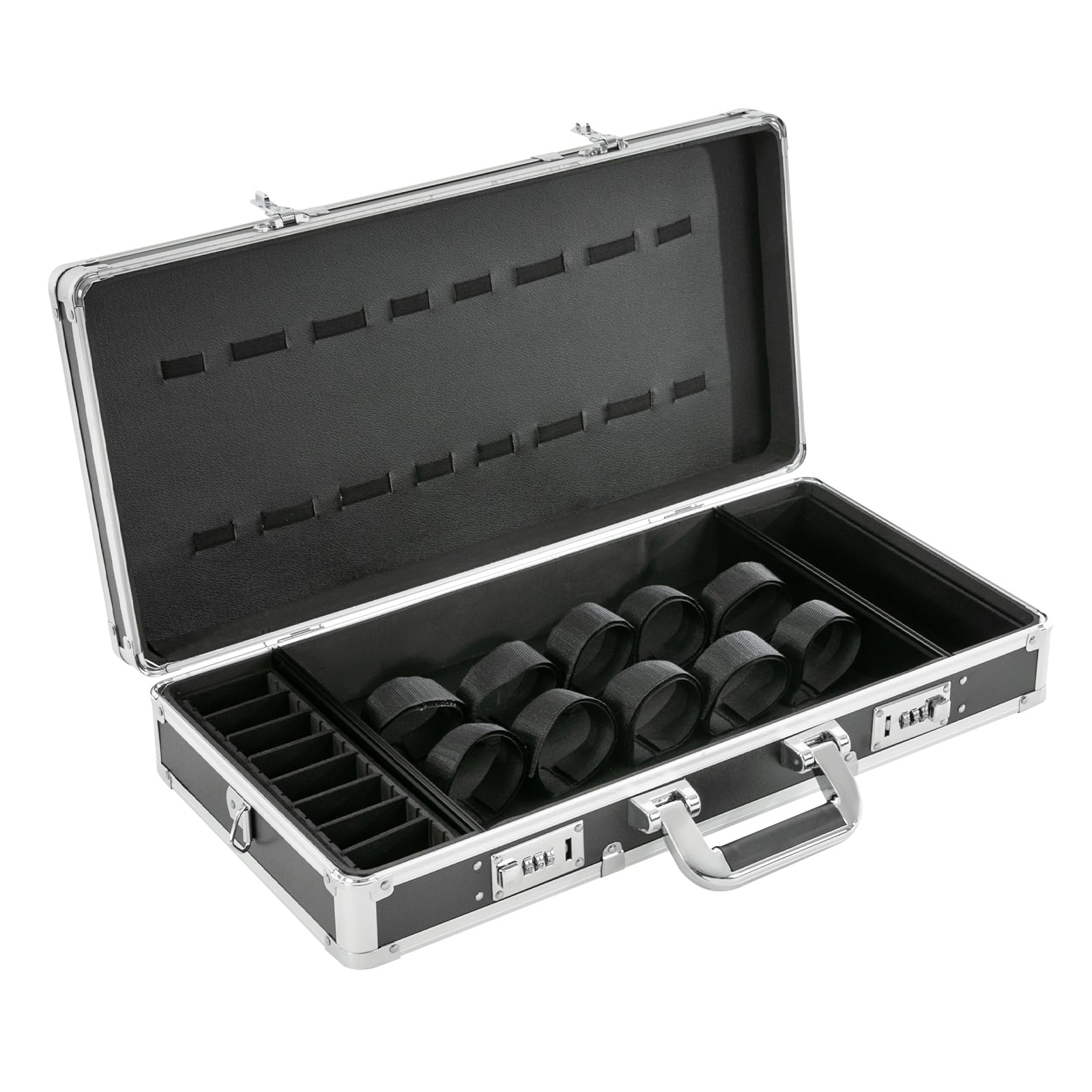 Maleta portátil para peluquería, gran capacidad, con dos cerraduras de combinación, organizador de herramientas, maletín de transporte, capacidad de carga de 20 kg, para salones de peluquería, plata