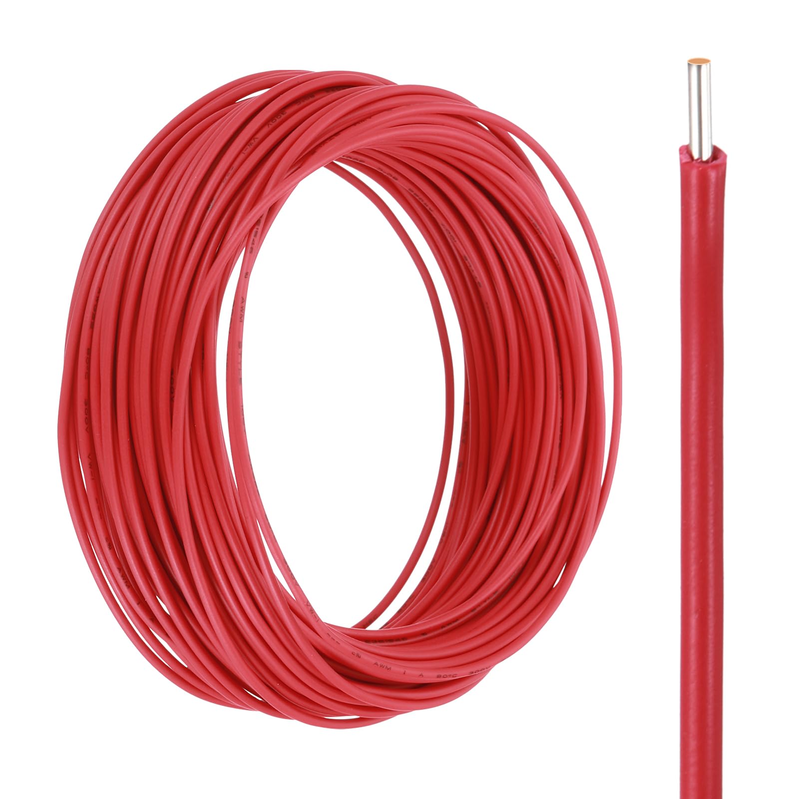 sourcing map UL1007 Solid Core Wire, 28 Gauge 50FT 300V 28 AWG Electrical Wire Tinned Copper PVC 80 Degree High Temp Internal Wiring for Fixed Installations, Appliances, Red