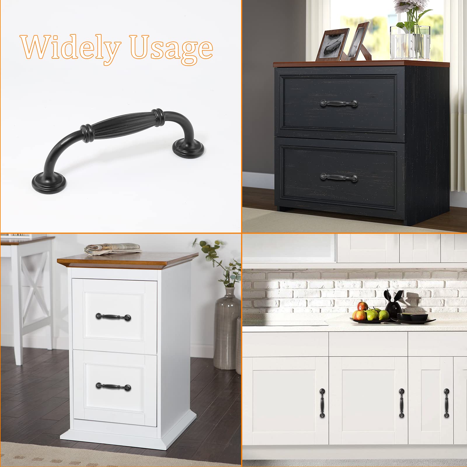 Black Cabinet Handles - 10 Pcs Kitchen Pulls -7