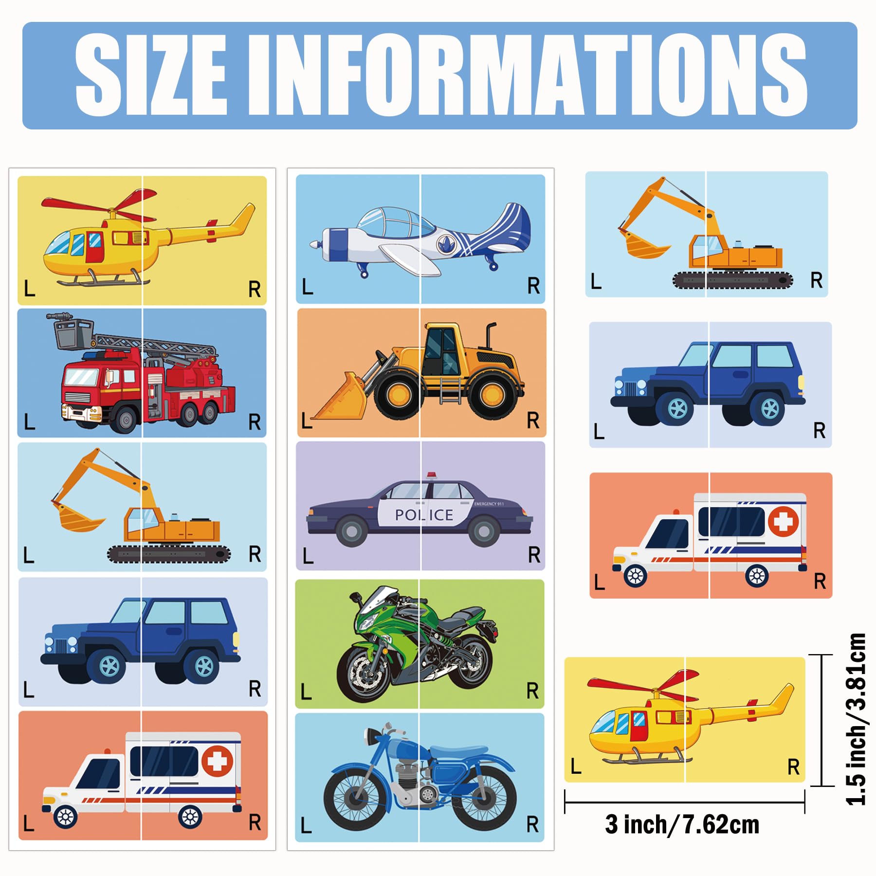 80Pcs Kids Cute Right Left Car Stickers 3 x 1.5 Inch - Image 2