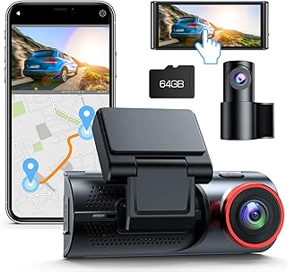 Dashcam Auto Vorne Hinten, 4K + 1080P Dual Dash Cam mit 64GB SD Karte, Dashcam Auto mit GPS WiFi, 3,16 Zoll Touchscreen Au...