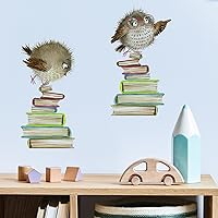 Vista 6 de Owls & Books Wall Decals,Cute Animal Wall Stickers, Educational Peel and Stick Wallpaper for Kids Room,Reading Nook,Library Classroom Decor (E)