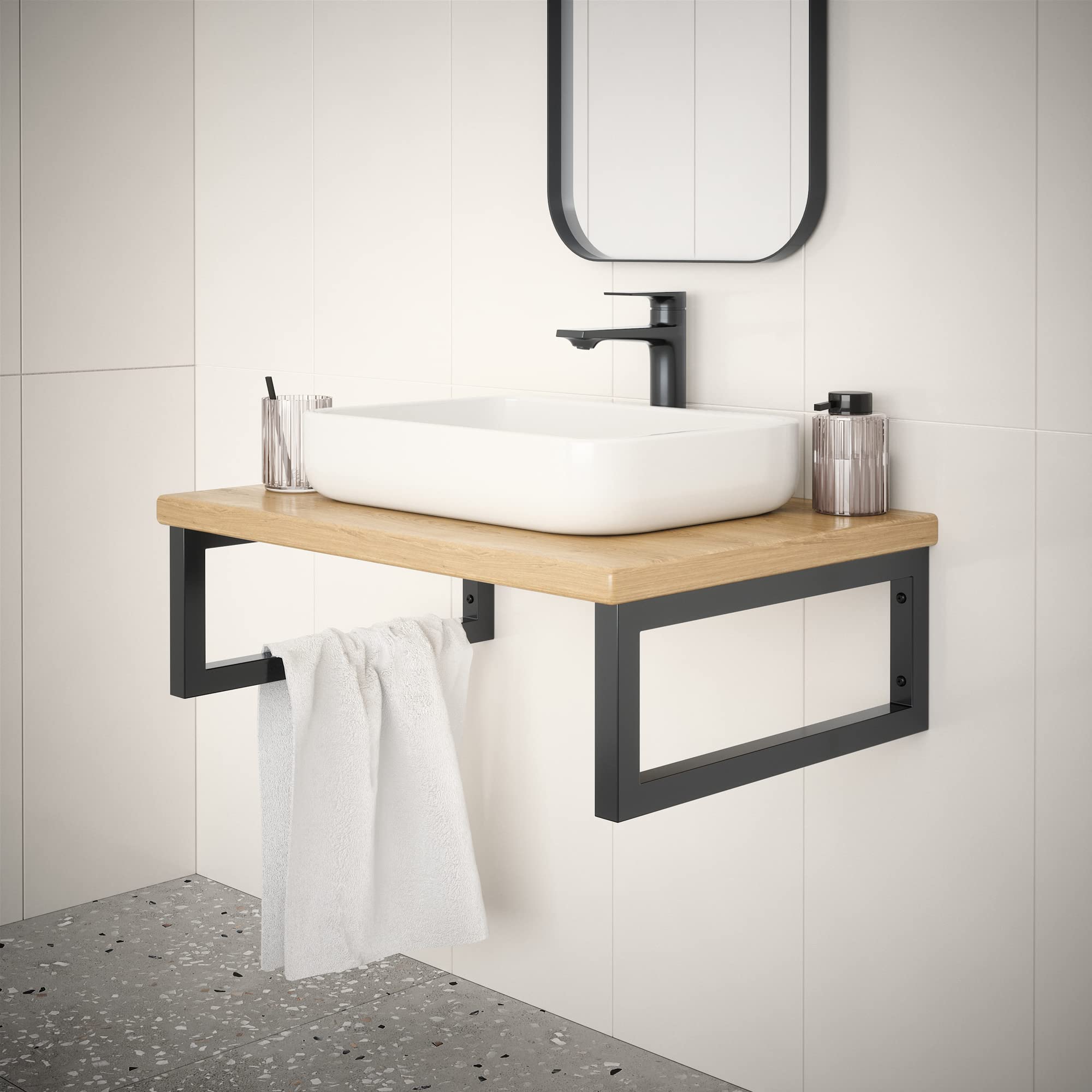 2x sossai® Stahl Waschtischkonsole 40 cm, schwarzmatt für Waschbecken Waschtisch