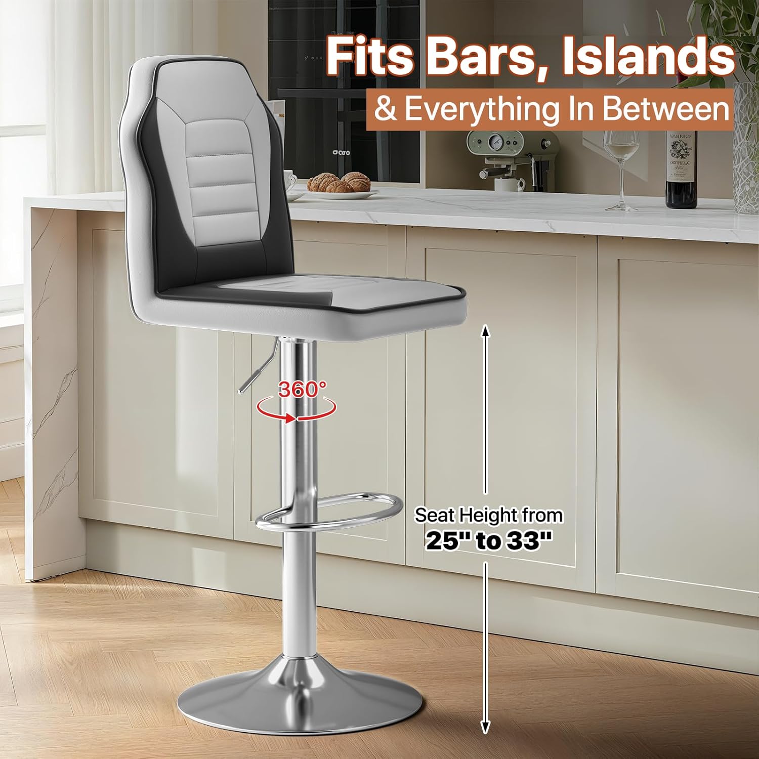 Magshion Modern Racing Seat Bar Stools Set of 2, Adjustable Swivel Gaming Stools with Backrest and Footrest, White/Black
