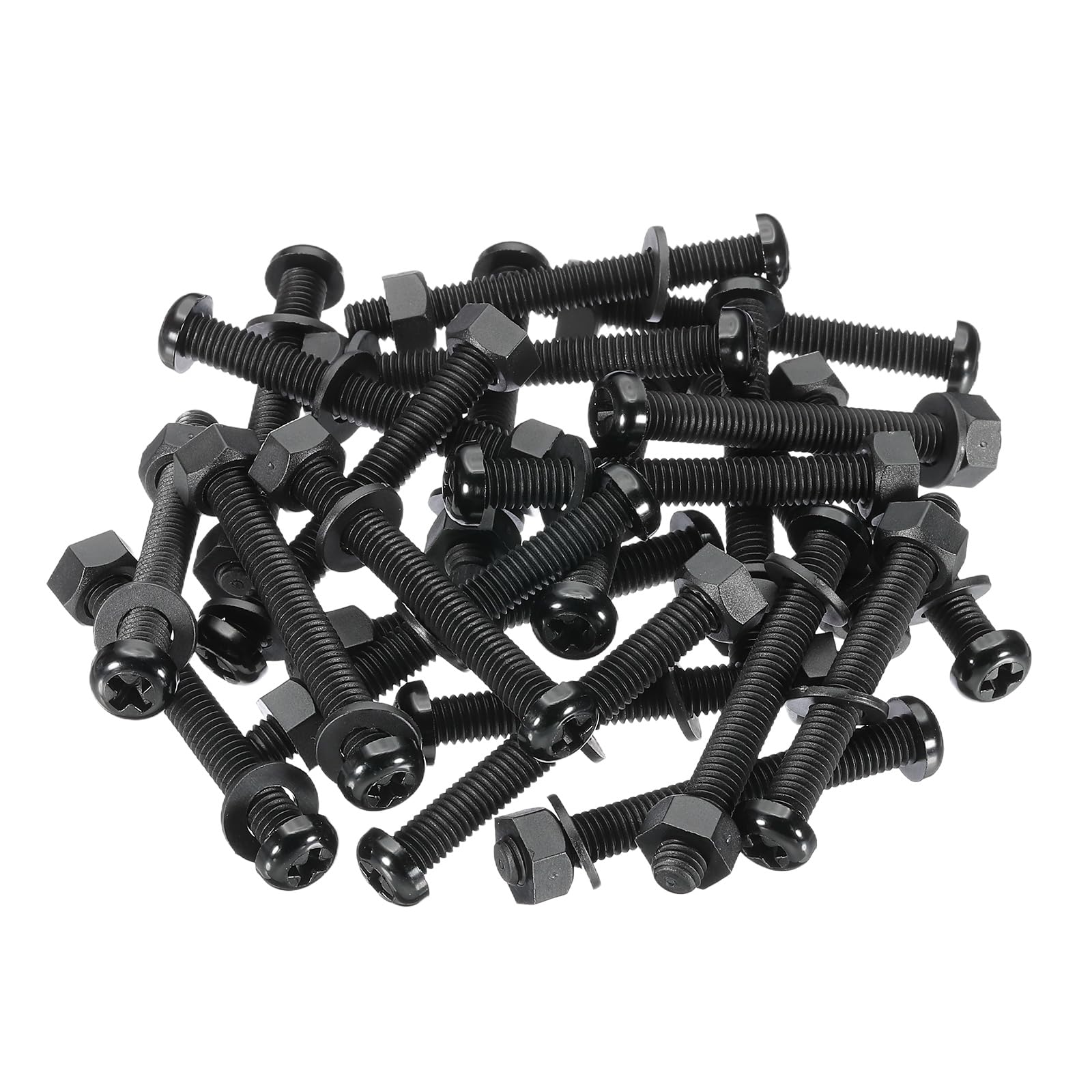 PATIKIL M6x50mm Black Nylon Bolts Plastic Nuts Full Thread Head Screws, 24 Pcs, M6*50mm