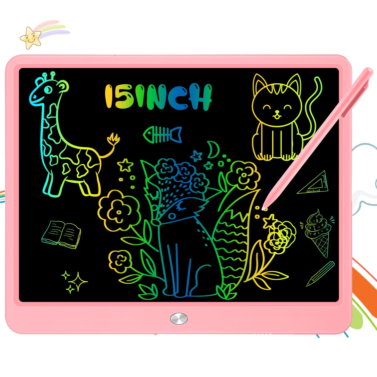 Decute Kids Toys LCD Writing Tablet with Stylus, 15 Inch Erasable Toddlers Doodle Board, Reusable Drawing Pad for Kids, Educational Christmas Birthday Gift for 3 4 5 6 7 8 Girls Boys Toddler Pink