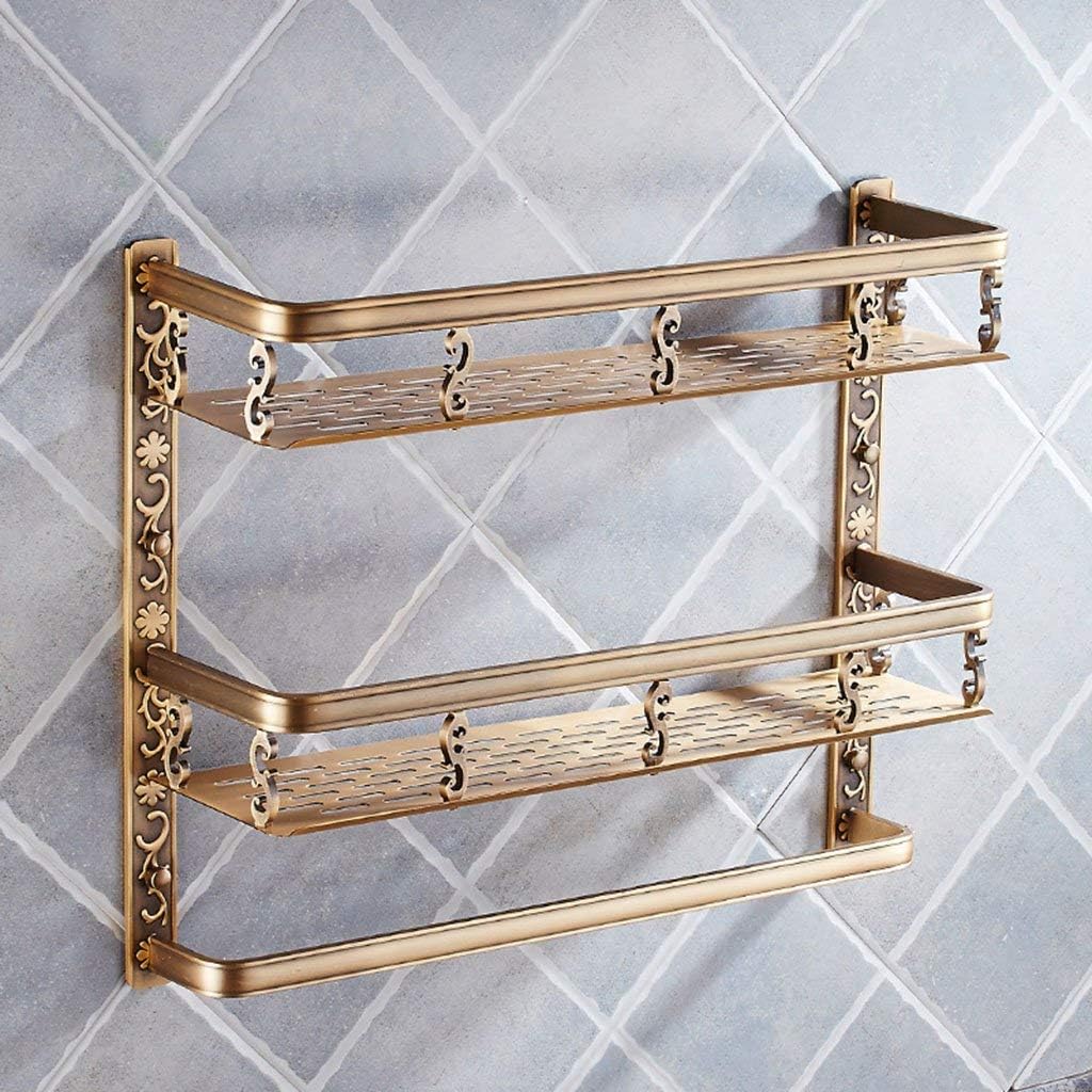 Retro Bathroom Shelf Wall Hanging Double Layer Carved Rack Set The Basket (Size : 60 * 15 * 42CM) (50 * 15 * 42CM)