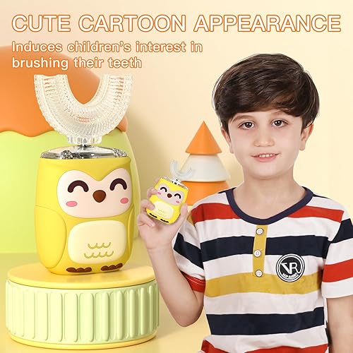 Miniatura 6 de Cepillo de dientes eléctrico en forma de U para niños, cepillo de dientes para niños pequeños con 2 cabezales de cepillo en forma de U, 2 reemplazos