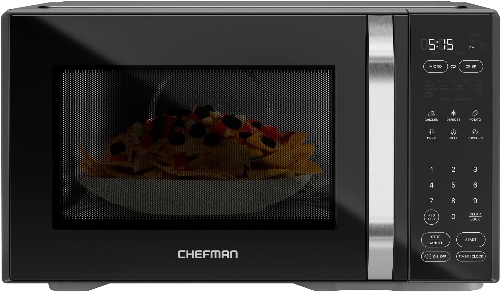 MicroCrisp Countertop Digital Microwave Oven, Unique "Cook & Crisp" Power Combo, 1.0 Cu Ft, Dual-Cook 1000W Microwave + 1500W Crisper, 6 Touch Presets, Digital Display, Stainless Steel Handle