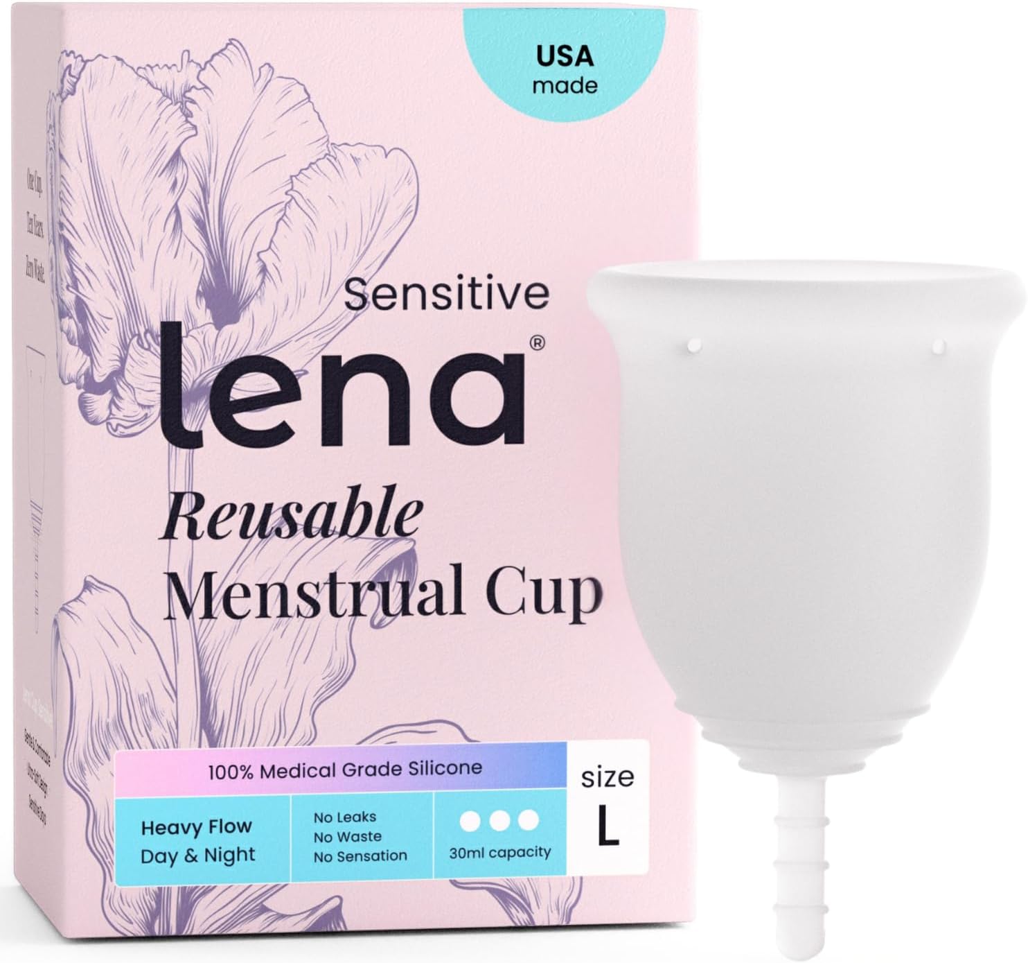 Lena Sensitive Menstrual Cup - Size Large - Ultra-Soft Reusable Silicone Period Cup for Sensitive Anatomy, 12-Hour Comfort, Gentle & Leak-Free Protection (LC-LENA-C-L)