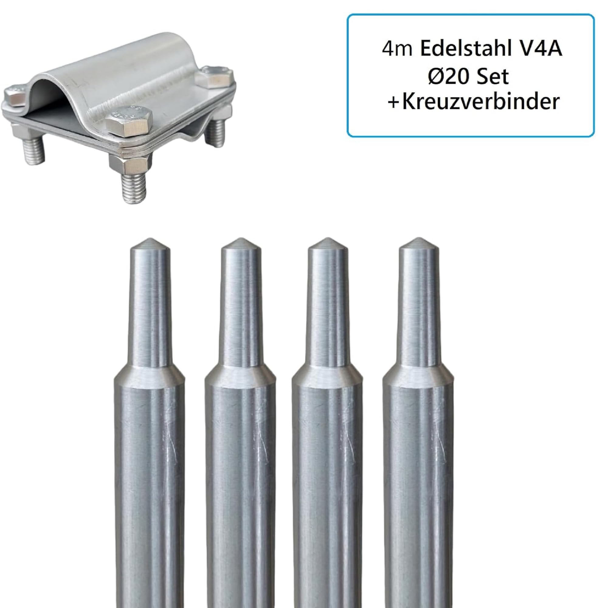 Tiefenerder Ø20mm V4A Edelstahl Erder + Klemme + SDS Max Schlagkopf - von PAG Turbo GmbH® (4m SET + Kreuzverbinder)