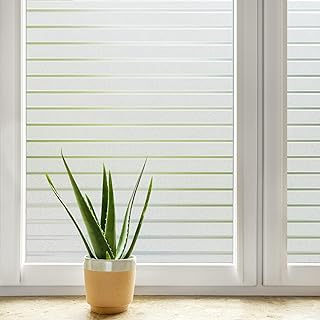 DOWELL Window Film Privacy Film for Glass Windows 44.5x200cm, Frosted Stripe Pattern Sticker Static Cling, Opaque Self Adhesive Glass Vinyl Decorative Covering Office Bathroom Home Temporary Blinds