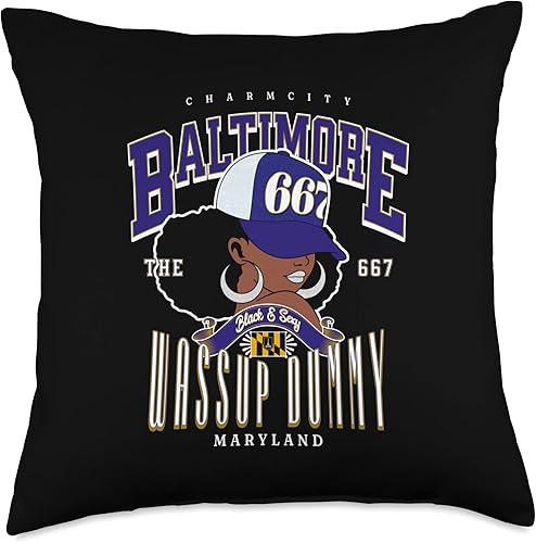 Miniatura 4 de Around the Way Girls Baltimore Area Code 667 667 Area Code Baltimore Maryland Flag Blaq Girl Bmore Pride Throw Pillow, 16x16, Multicolor