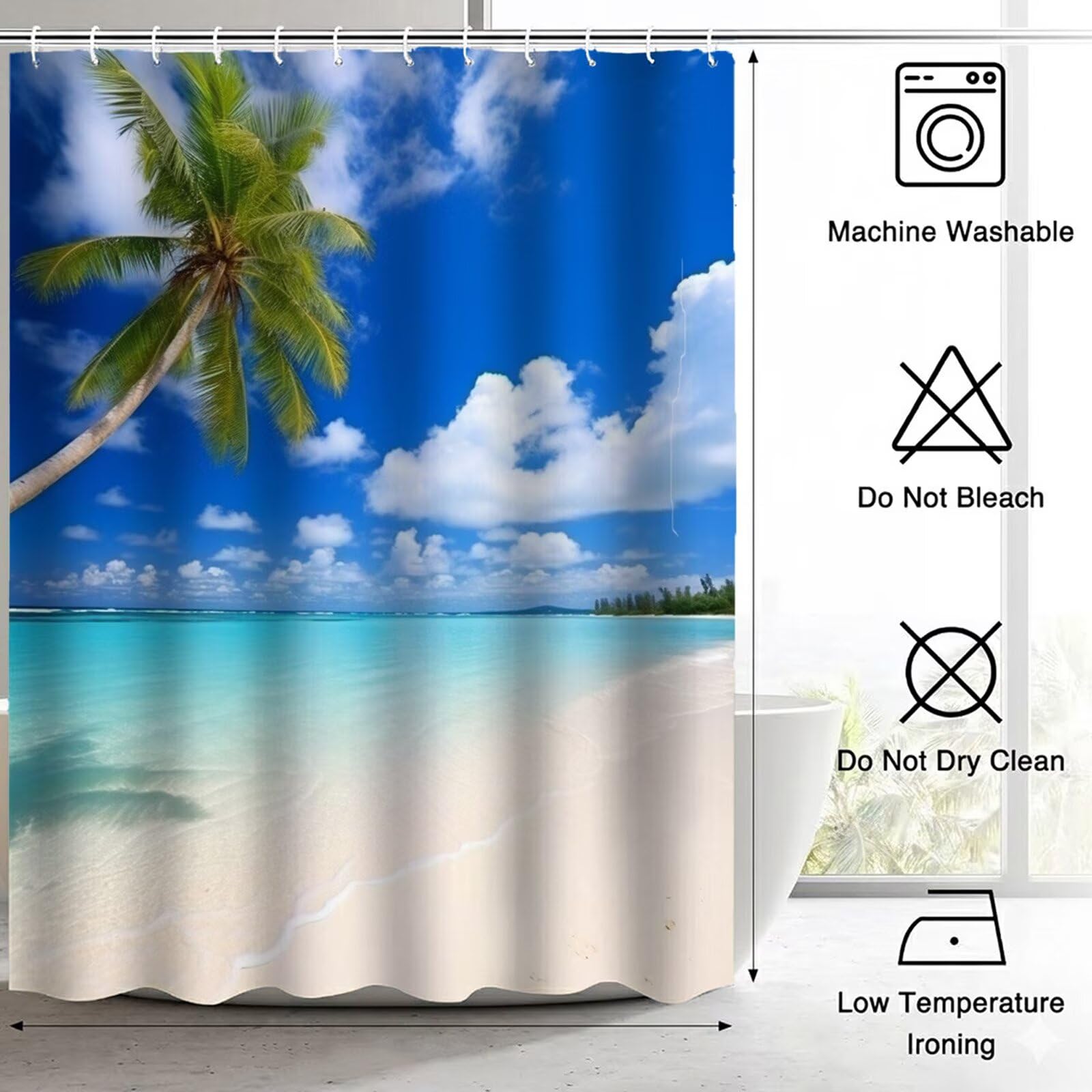Duschvorhang 200x240 cm Anti Schimmel - Blau Design - Wasserdicht & Waschbar Schnelltrocknender Polyester Stoff - Inkl. 12 Ringe und Gewicht Shower Curtain für Badezimmer Dusche Badewanne, Meer J8-409