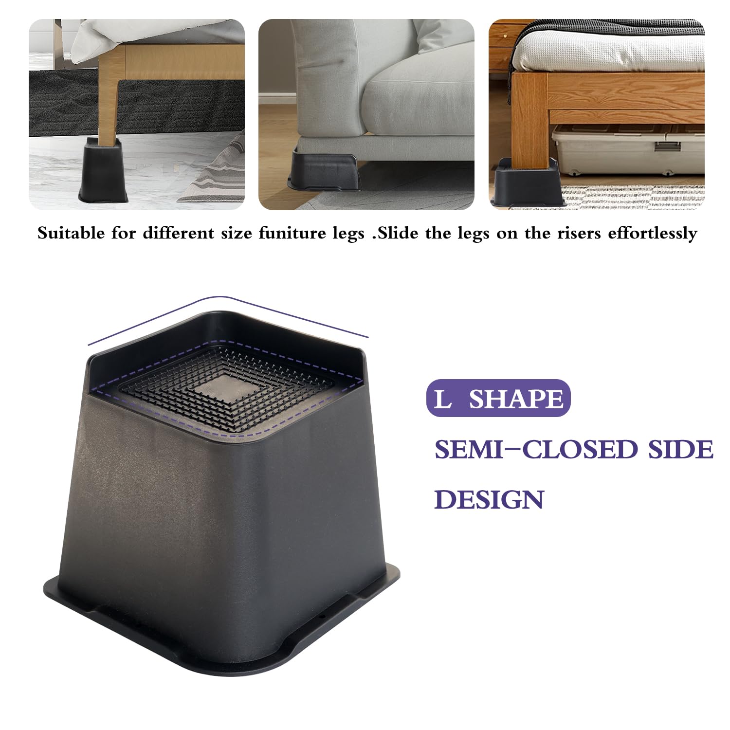 Rialzi per letto da 12,7 cm, resistenti, confezione da 4, a forma di L, supportano fino a 2268 kg, alzate sovradimensionate per letti da dormitorio, divani, scrivanie, divani, gambe delle
