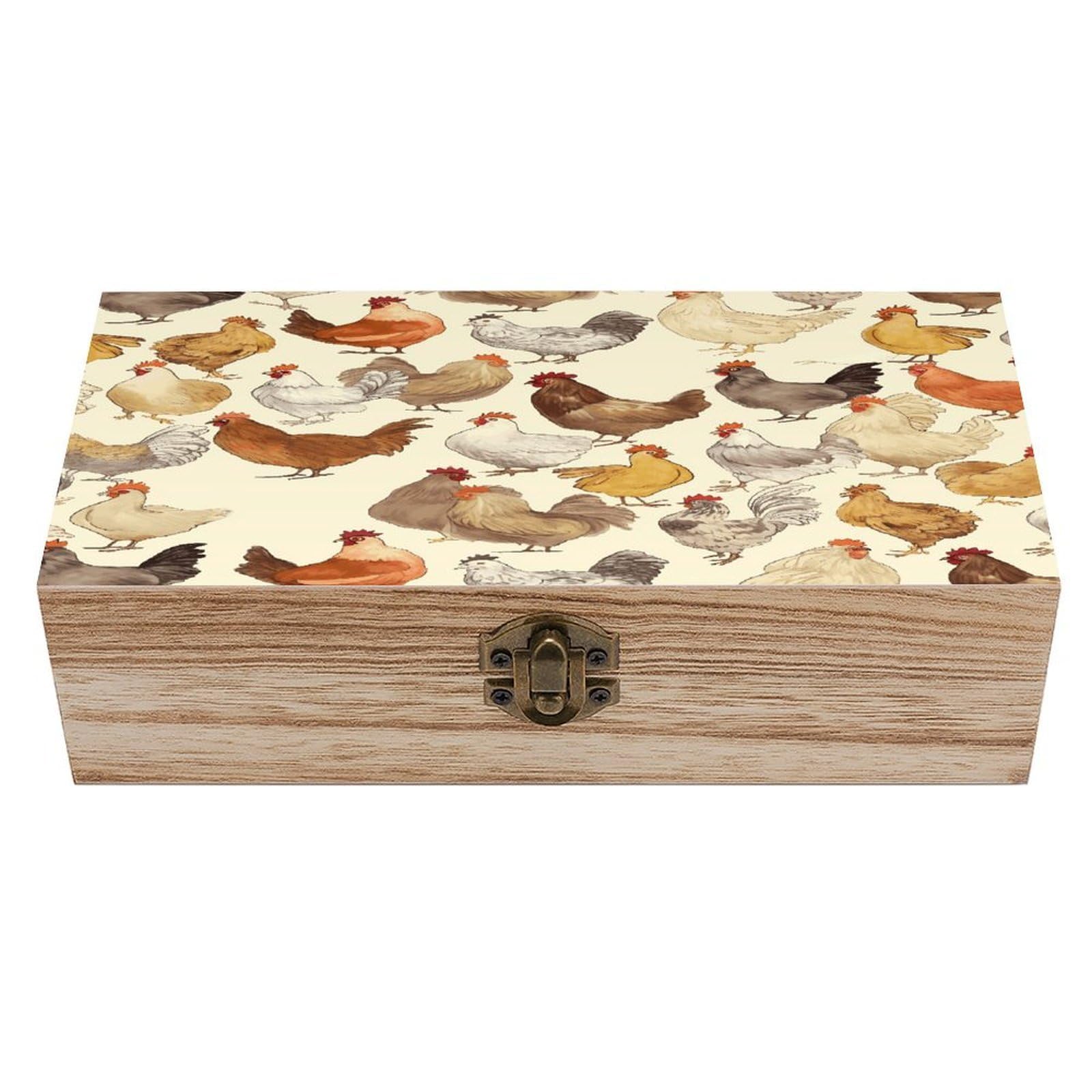 VstaDank A Brood of Chickens Wooden Storage Box Wooden Keepsake Box with A Hinged Lid Fashion Memory Treasure Boxes Decorative Jewelry Case for Crafts Photo Home Decor Wood Gift Box