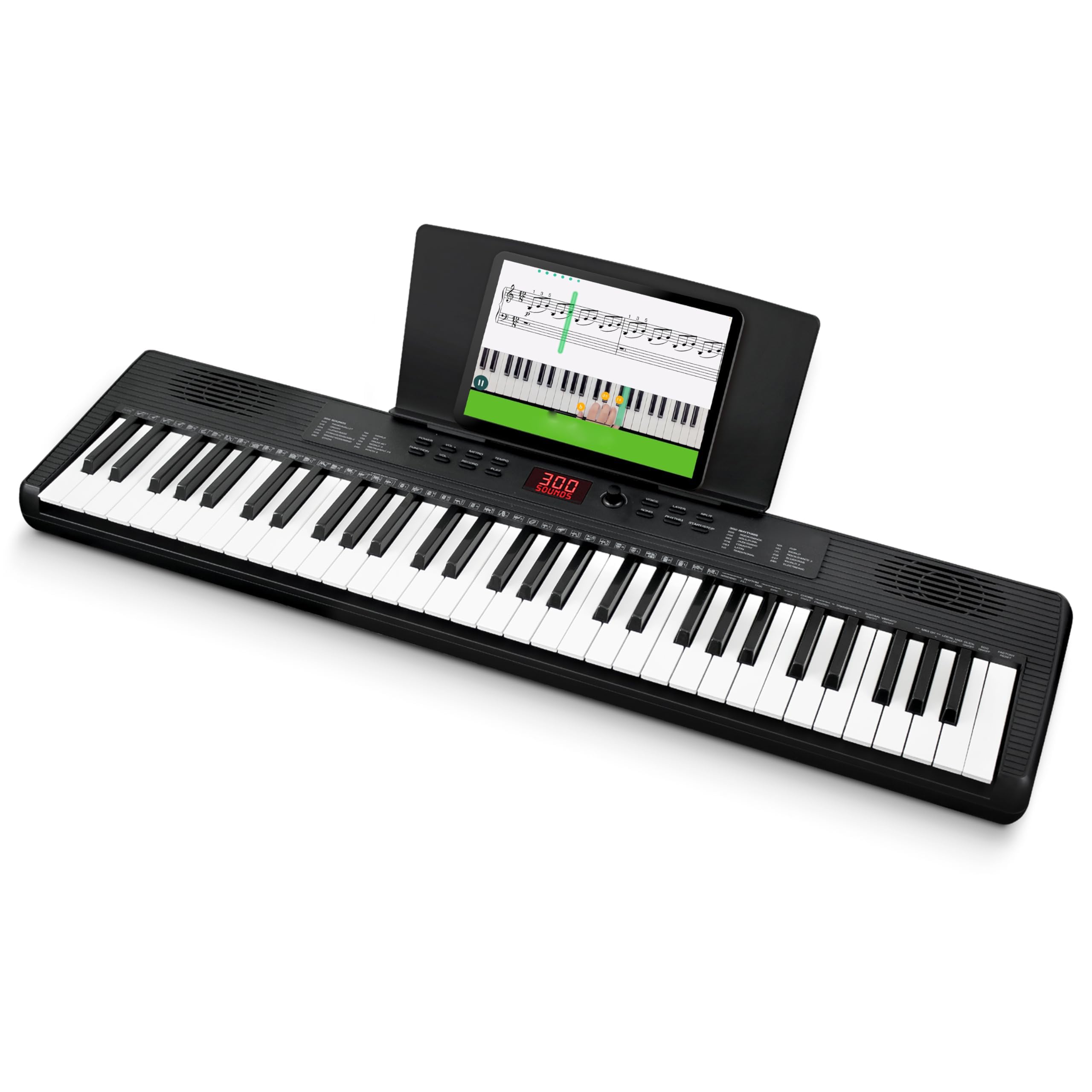 Amazon | 初心者向けポータブル61鍵電子キーボード — スピーカー・譜面