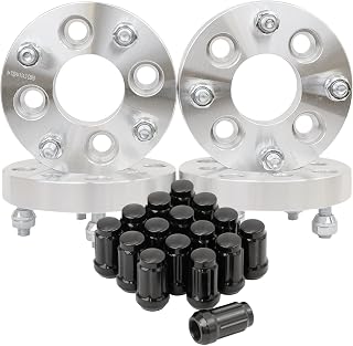 4 Qty 1" 4x100 to 4x114.3 Wheel Spacers Adapters 12x1.5 Studs + 16 Qty Black Spline Lug Nuts & Key - Fits Acura Audi BMW Chevrolet Chrysler Dodge Honda Kia Toyota Volkswagen