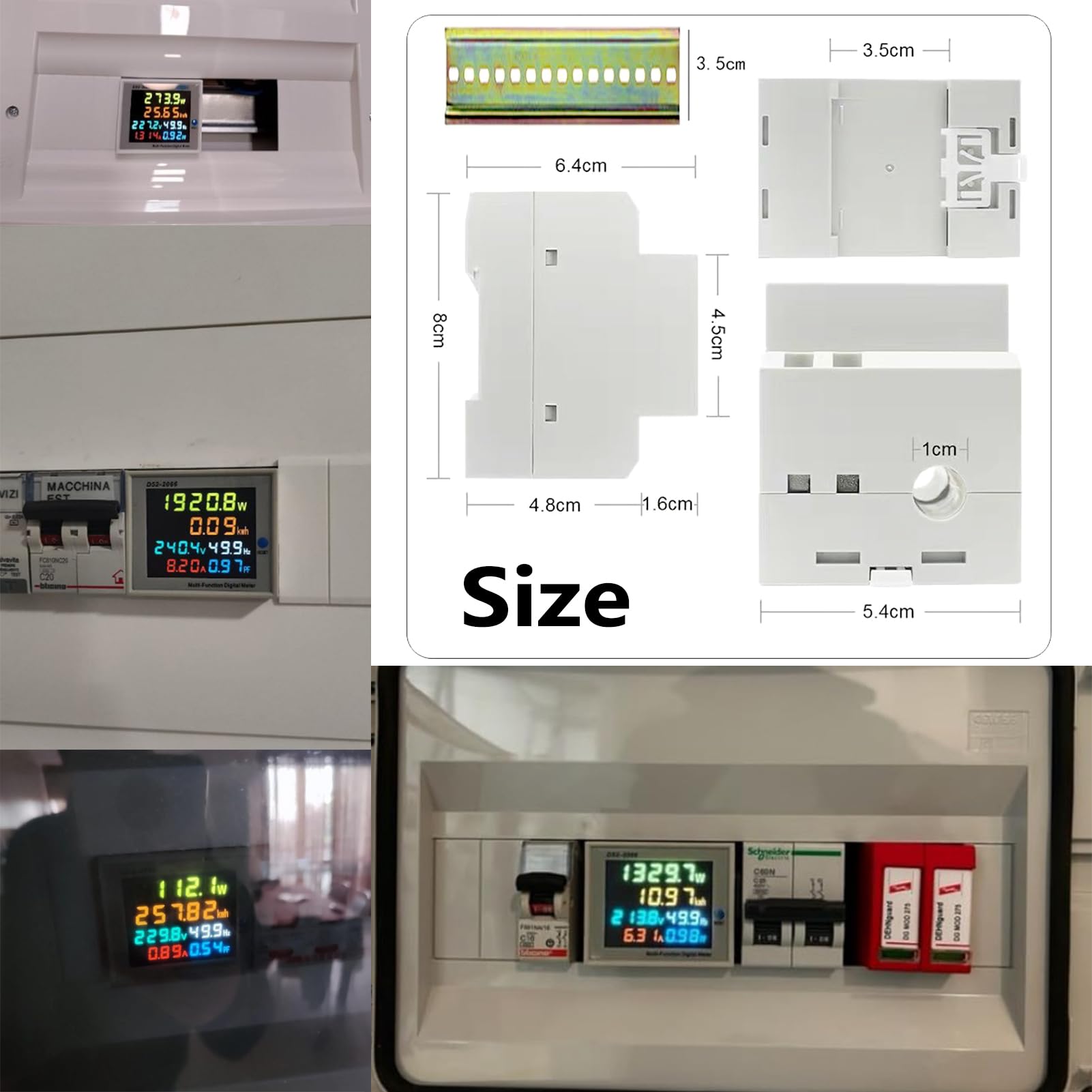 Contatore Energia Elettrica AC40-300V 100A Multifunzione 6 in 1 Digitale Amperometro Voltmetro Guida DIN Monofase 230V