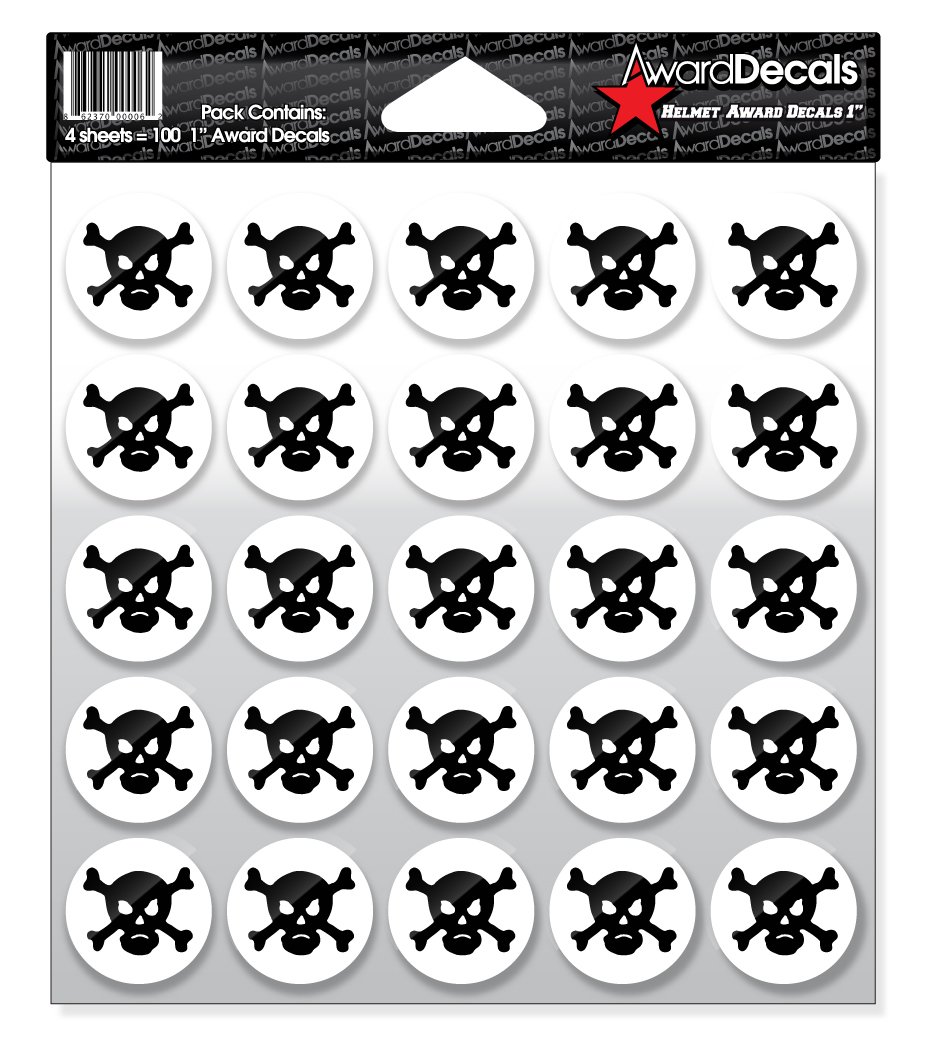 Award Decals Skull &amp; Crossbone Black/White 100 1" 20mil Vinyl Made in USA