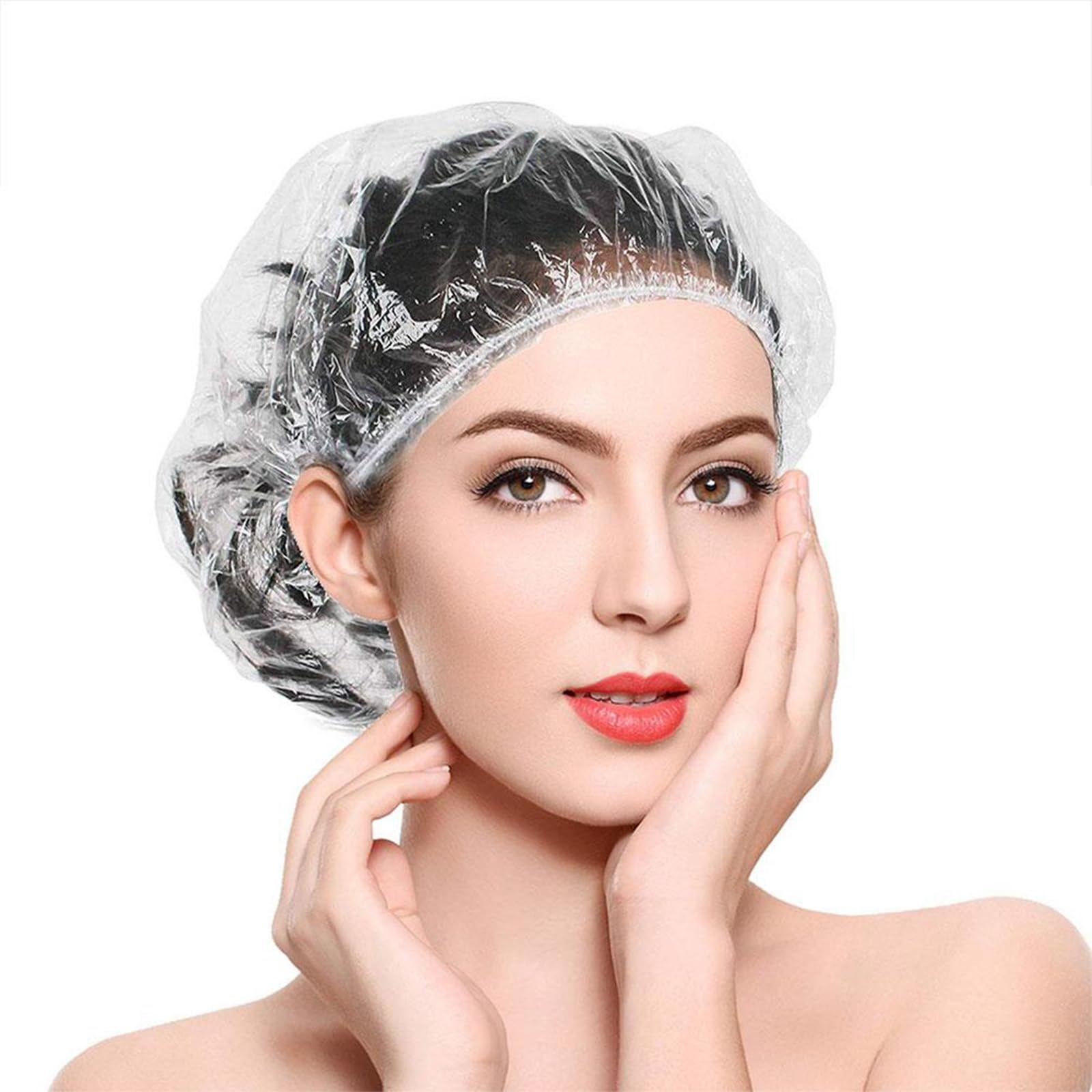 100 Pcs Disposable Shower Caps, Waterproof Plastic Disposable Shower Cap, Elastic Transparent Plastic Shower Caps for Home, Hotel, Travel, Spa and Hairdressers-image-48
