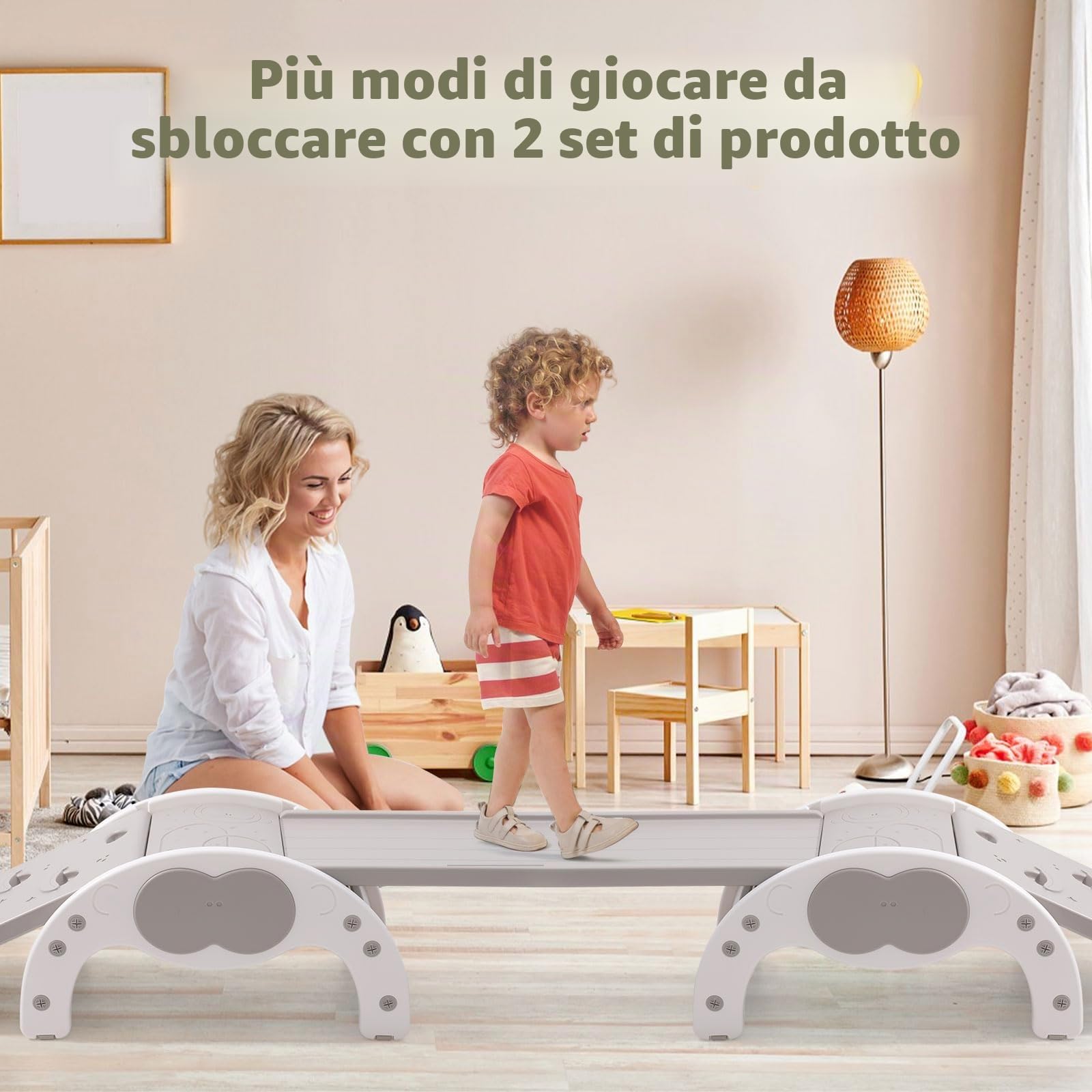 Struttura da arrampicata 3 in 1 per bambini, grigio, minimalista