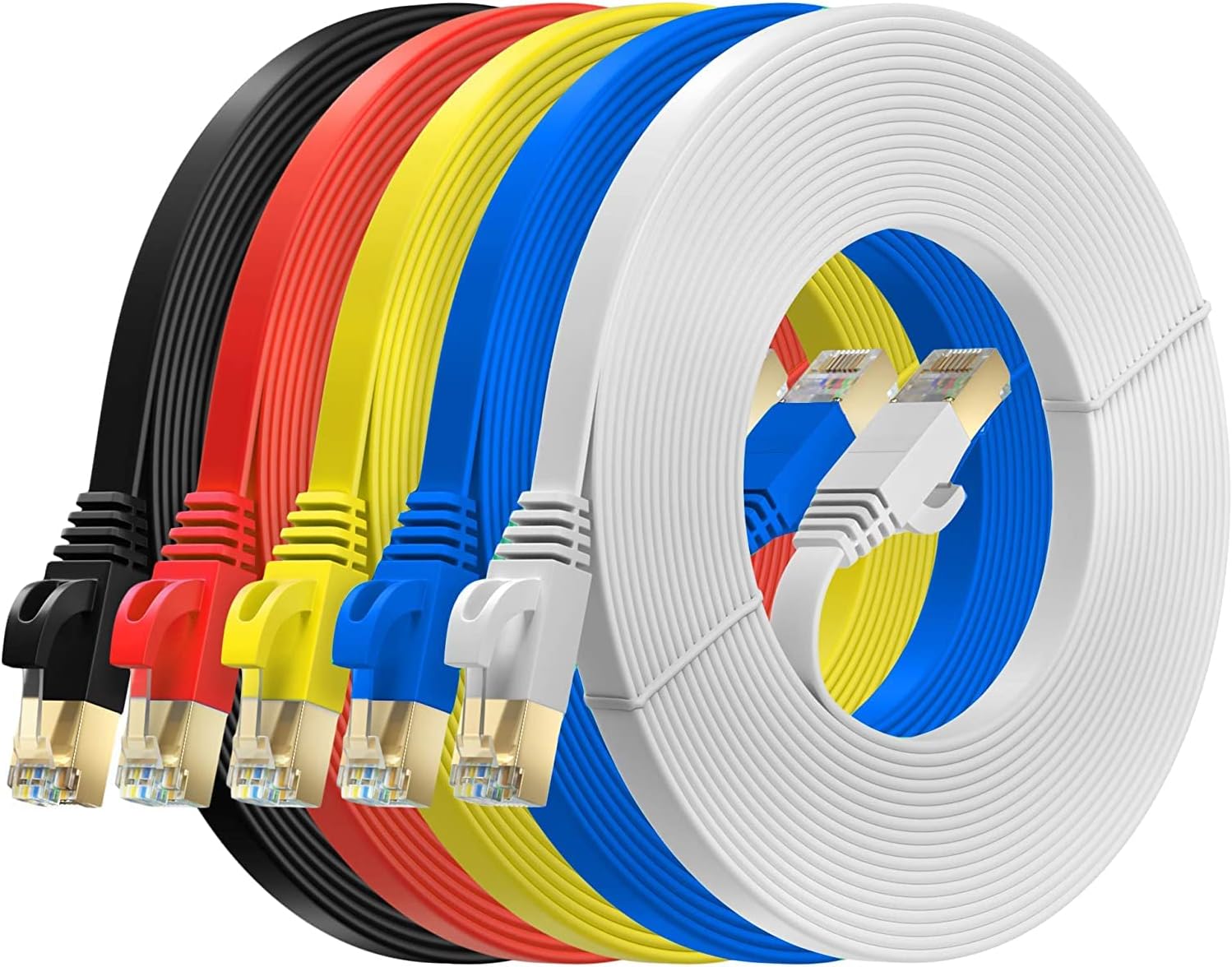 FEDUS 5M/16.4Ft Cat6 Flat Cable, Multicolour Pack of 5, High