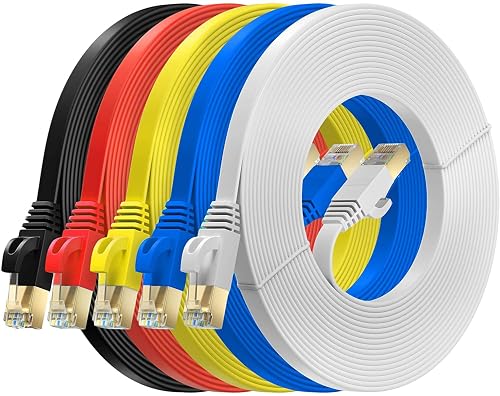 FEDUS 10M/32Ft Cat6 Flat Ethernet Cable, Multicolour Pack of 5, High-Speed 250MHZ/1 Gigabit Speed UTP LAN Cable Network Internet Cable RJ45 Cable LAN Wire, Patch Computer Cord Gigabit Category 6