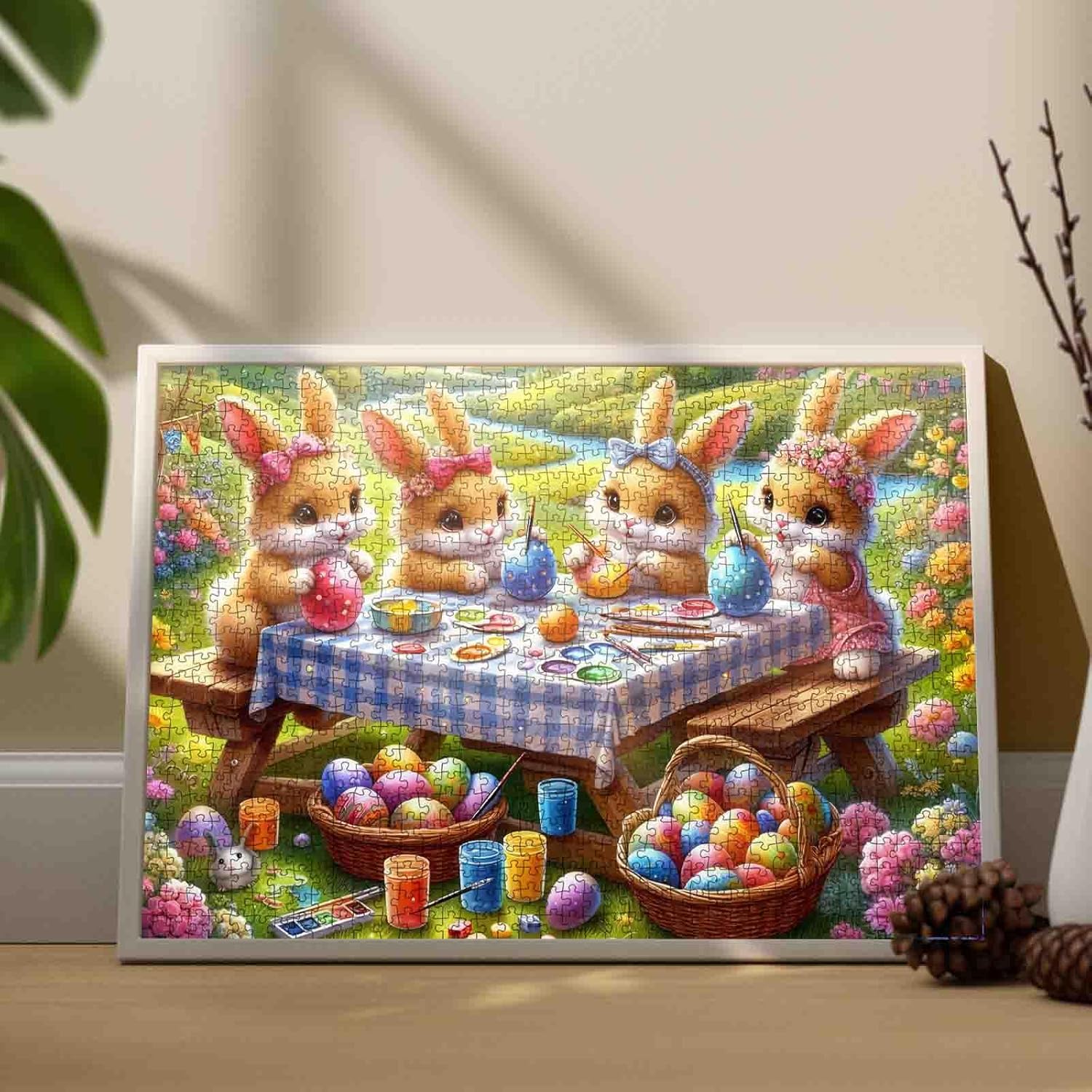 1000 Piece Jigsaw Puzzles for Adults Rabbit Family Painting Jigsaw Puzzle Bunny Drawing Easter Eggs 1000 Pieces Puzzles Abstract Spring Landscape DIY Craft Funny Puzzle Art Bedroom Decor Family Gift