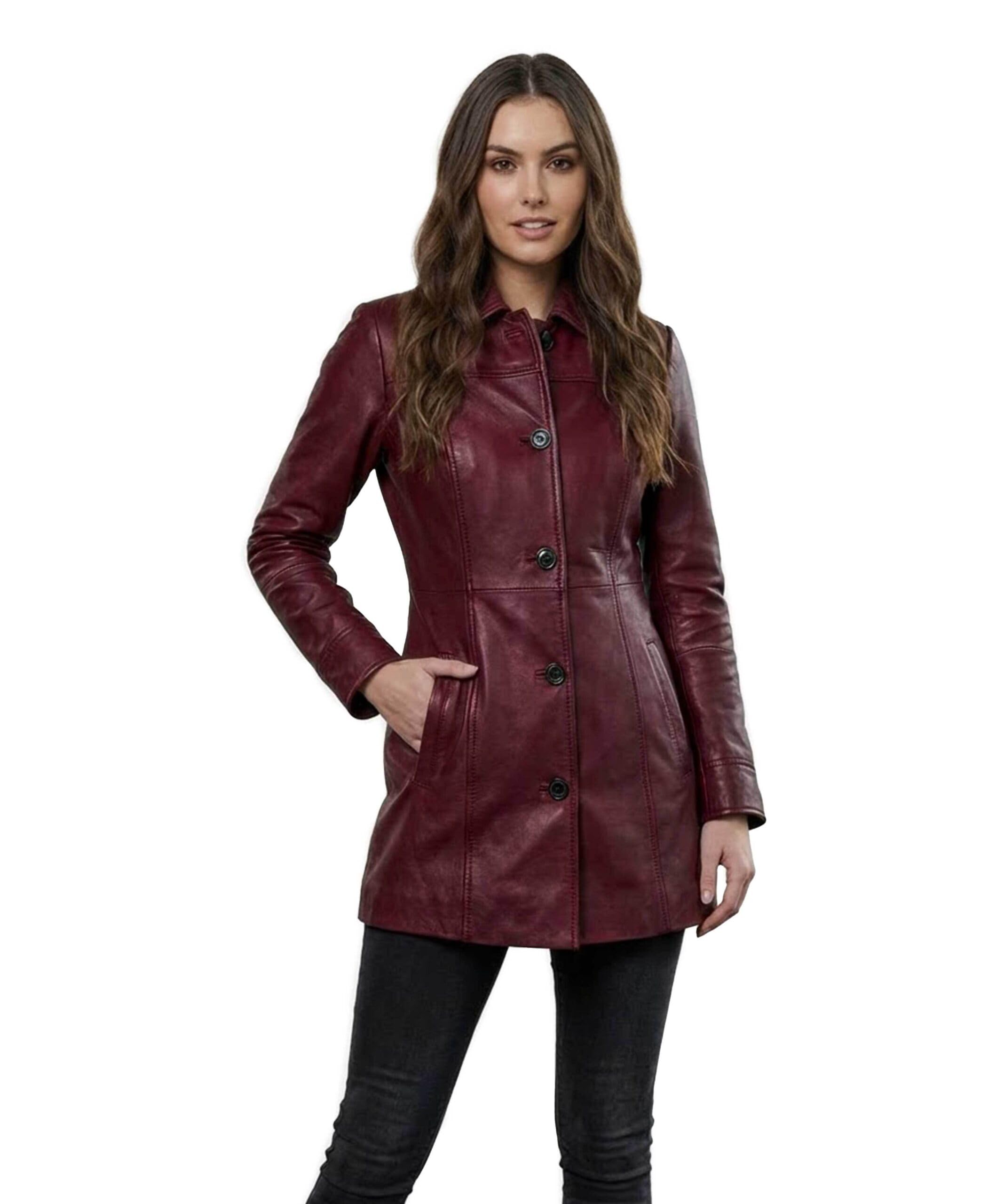 Real Lambskin Long Leather Jacket Women 3 4 Mid Length Winter Fashion Leather Car Coat Women Casual Style