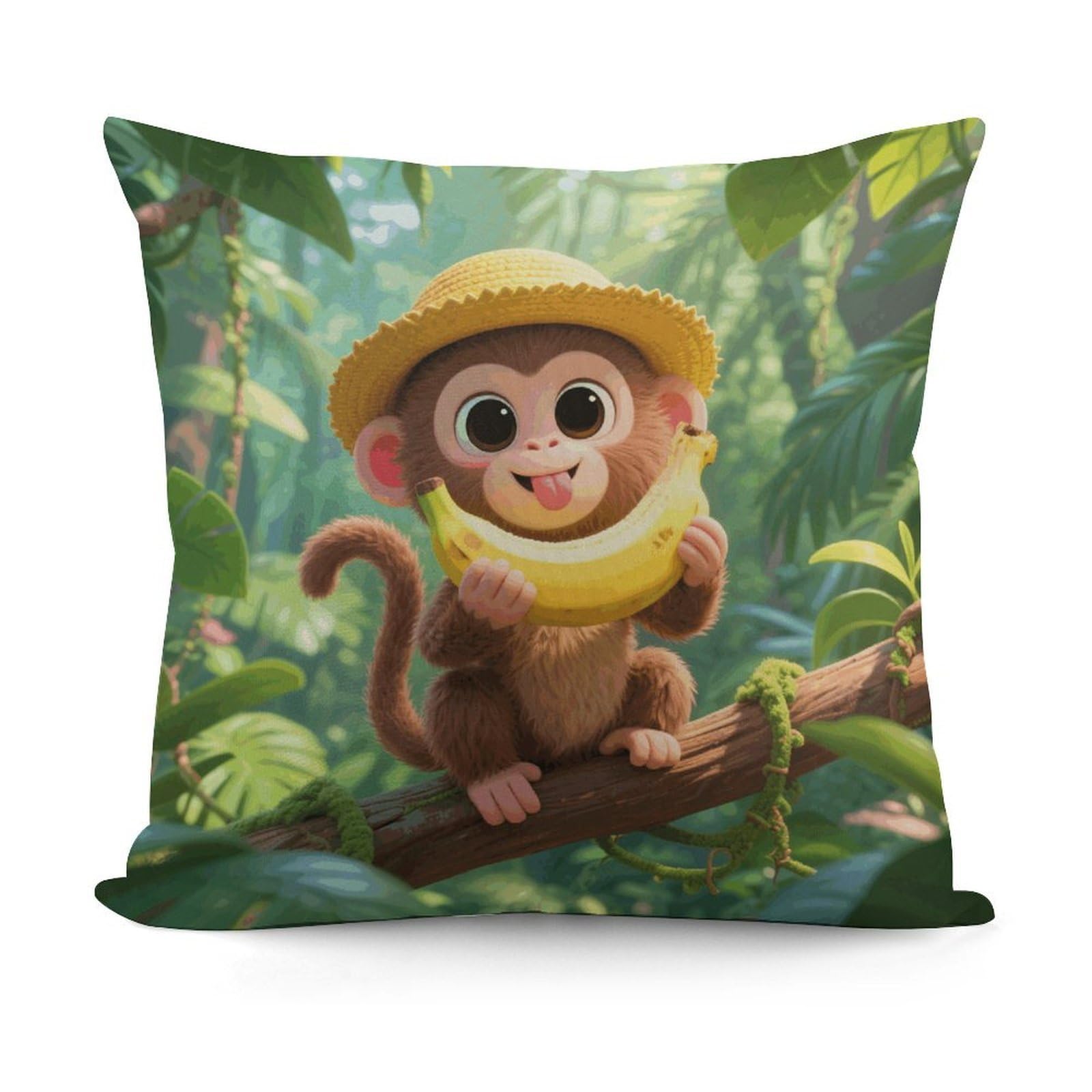 VstaDank Cute Monkeys Throw Pillow Covers Fade-Resistant Removable Pillowcase Square Cushion Case Cozy Pillow Case Breathable Pillow Protector Soft Pillow Shams 18"x18"