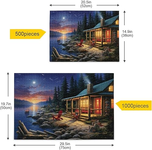 Miniatura 5 de Cabin Forest Night Jigsaw Puzzles 500 Pieces for Adults,Learning Educational Puzzles,Difficult and Challenge Families Toys with Mesh Storage Bag