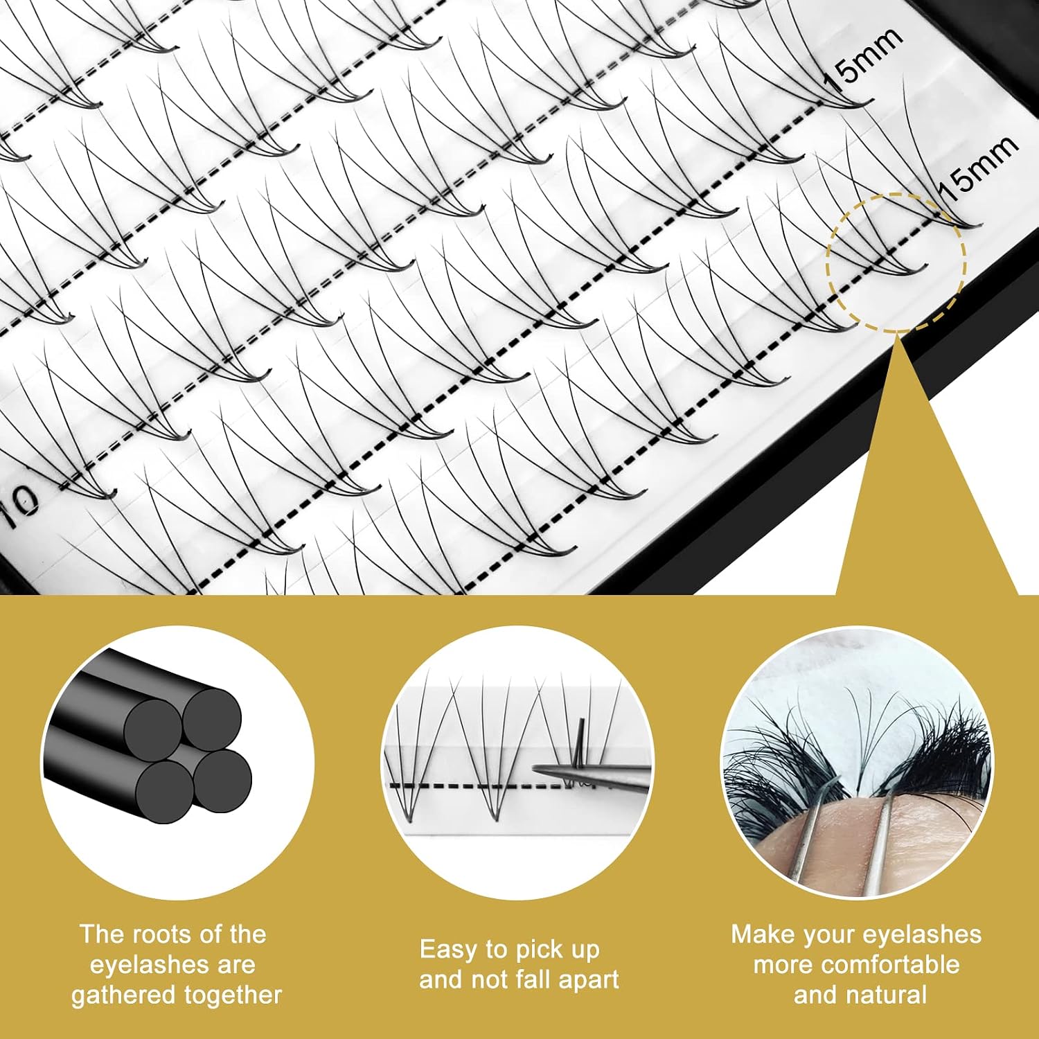 Pre Made Fan Eyelash Extensions 4D 0.07C Curl 15mm Premade Russian Lashes 3D ~ 10D Russian Eyelash Extensions 0.07/0.10 C/D Curl 10-18mm Pre Made Fans Volume Lash Extensions (4D-0.07C-15) - Image 5
