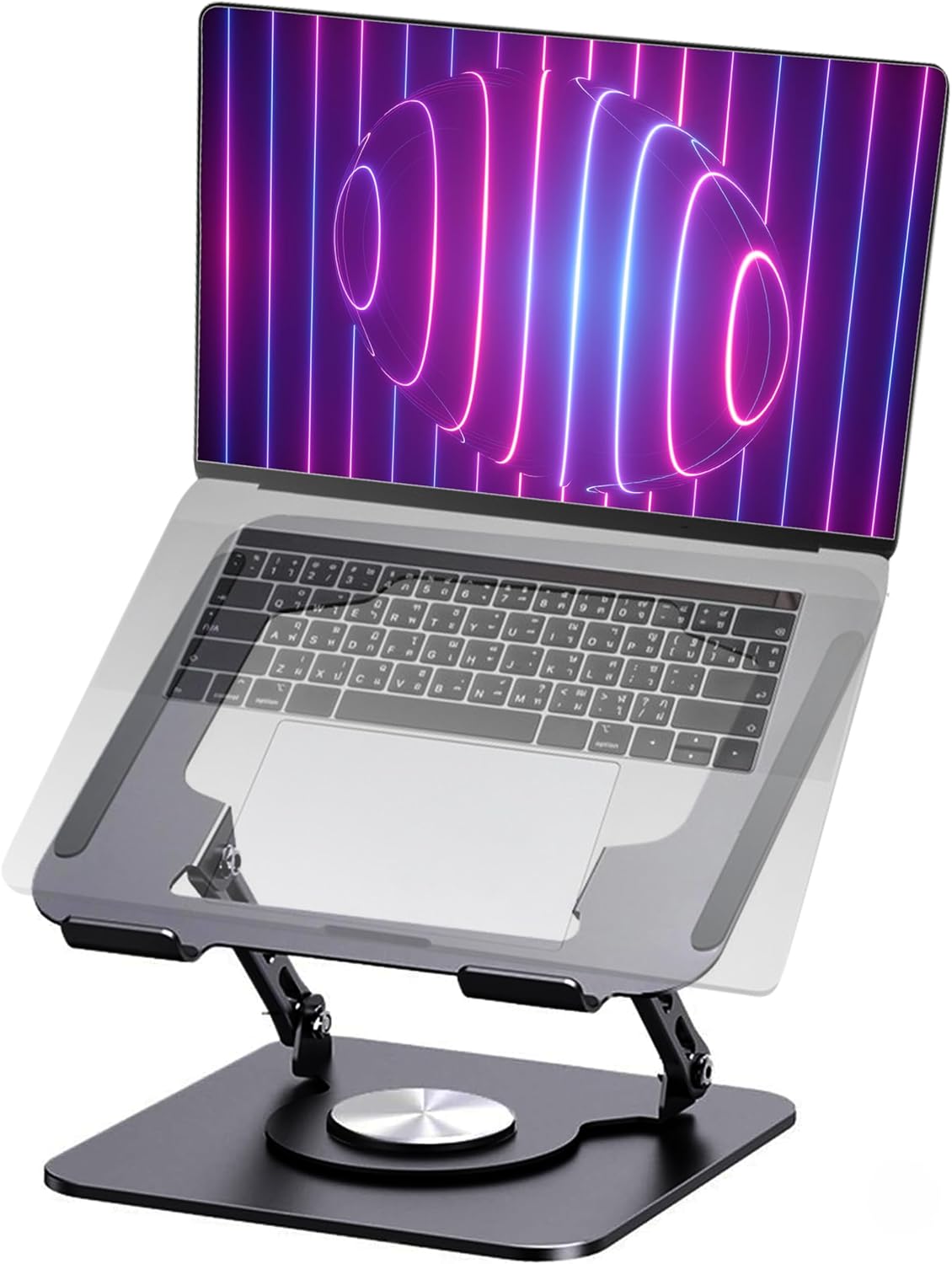 Grey Laptop Stand for Desk with 360 Rotating Base Compatible with MacBook Pro/Air Notebook up to 16 Inches Computer Stand for Laptop Ergonimic Foldable Riser for Desk